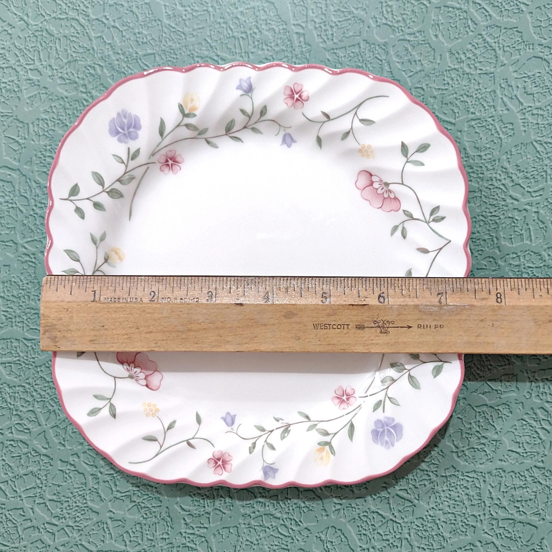 Vintage Johnson Brothers Summer Chintz Square Salad Appetizer Dessert Plates, Set of Two, Floral English China