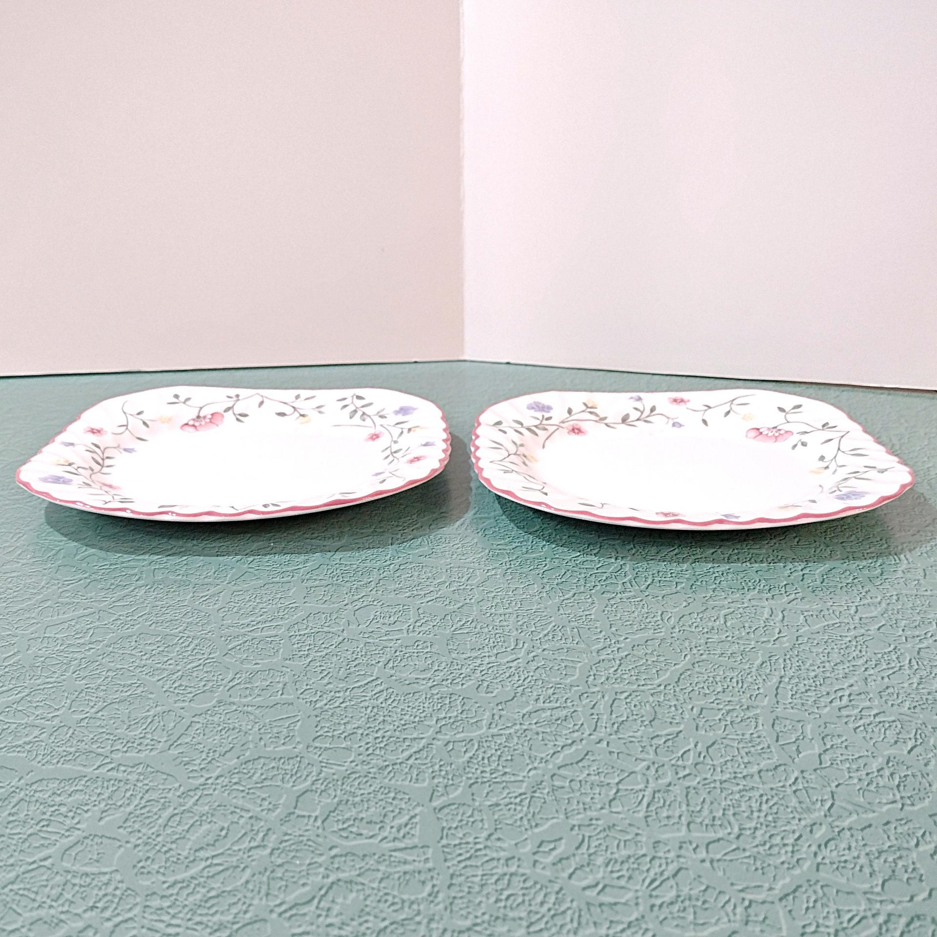 Vintage Johnson Brothers Summer Chintz Square Salad Appetizer Dessert Plates, Set of Two, Floral English China