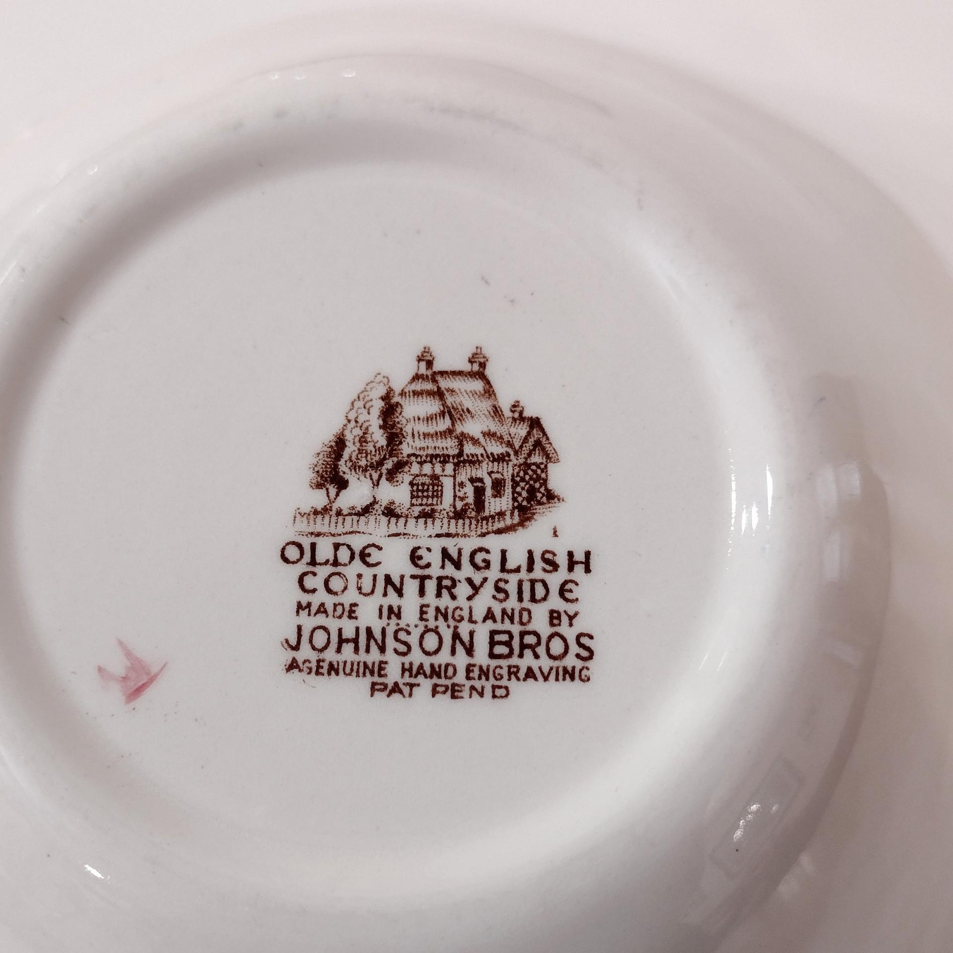 Vintage Johnson Brothers Olde English Countryside Brown Multi Color Square Cereal Soup Salad Bowls, Set of 4