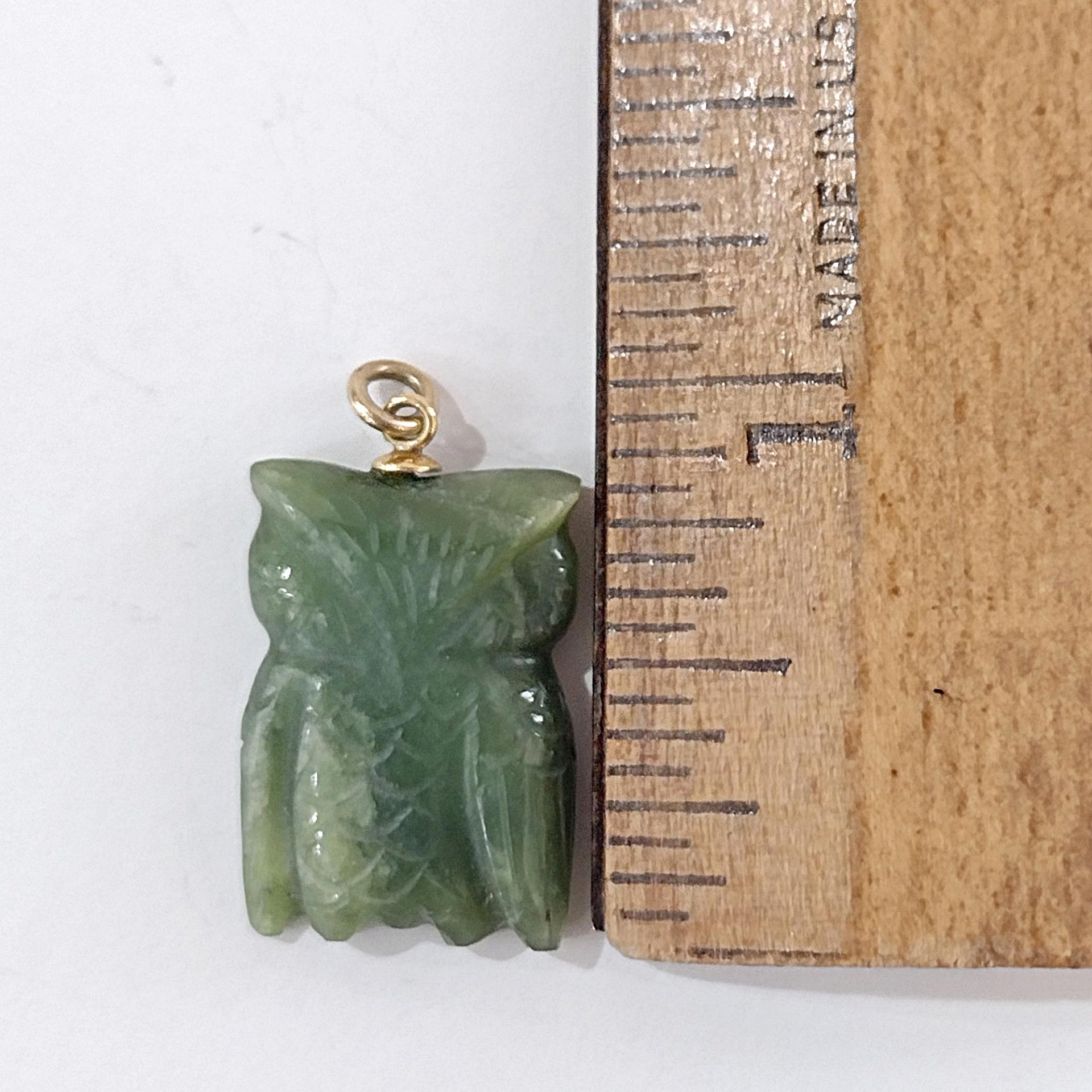 Vintage Carved Jade Owl Pendant Charm, Owl Necklace