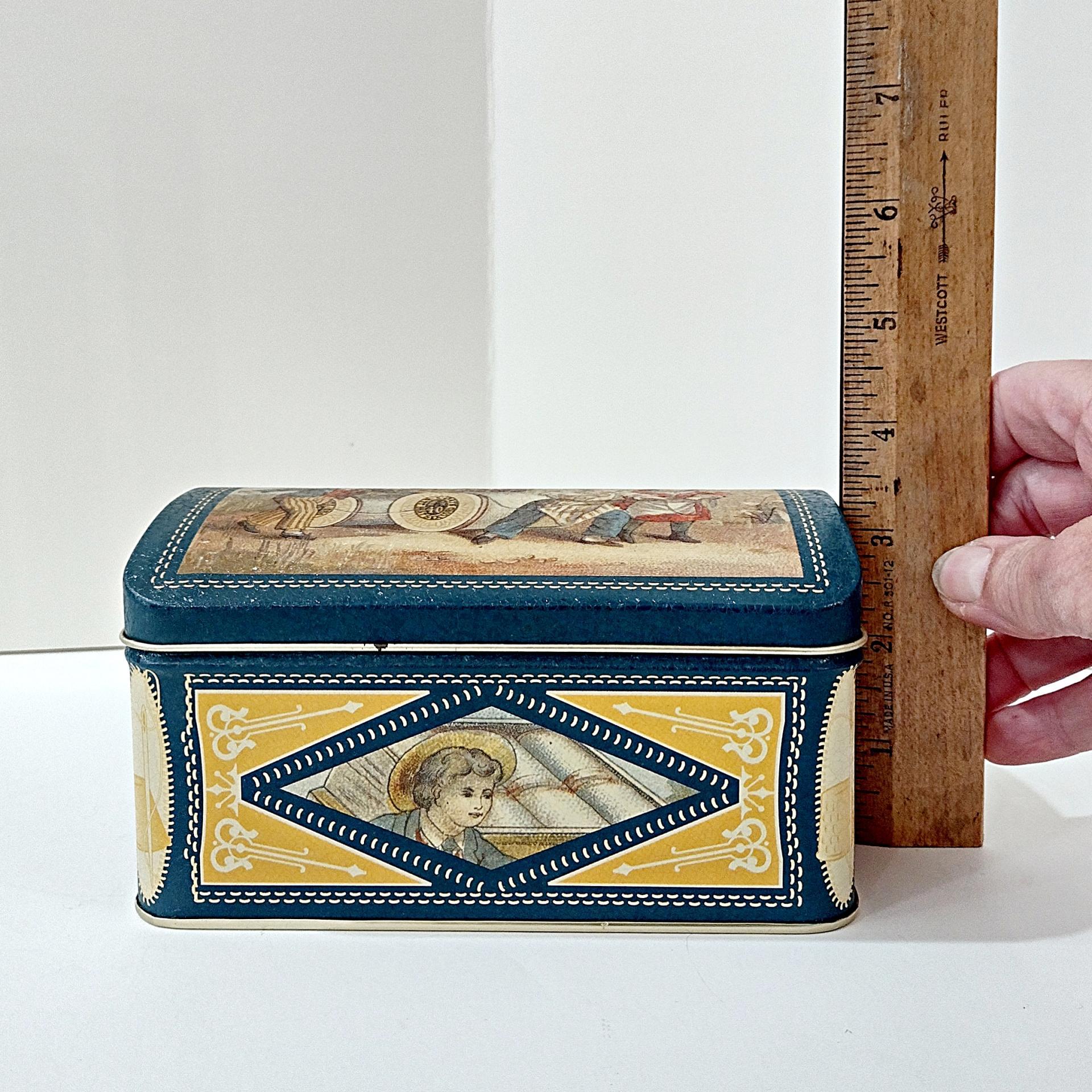 Vintage J & P Coats Thread Hinged Lid Tin Box, Decorative Metal Storage Container