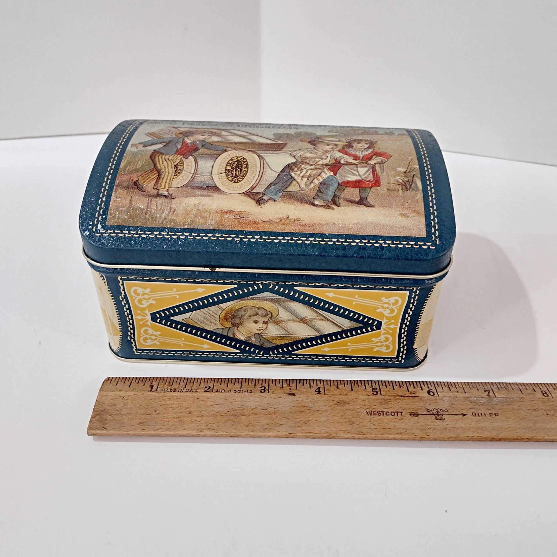Vintage J & P Coats Thread Hinged Lid Tin Box, Decorative Metal Storage Container