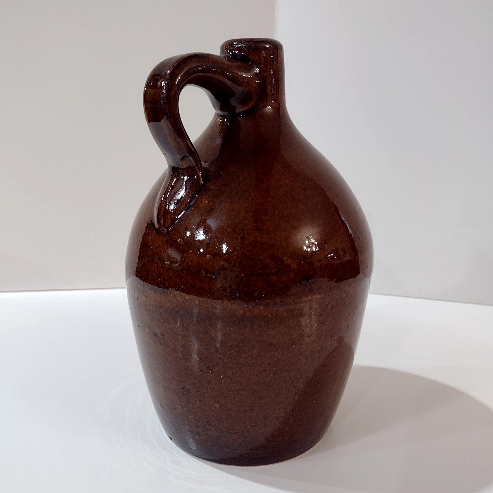 Antique Ceramic Brown Glazed Jug, Vintage Brown Jug with Handle, Rustic Ceramic Vase