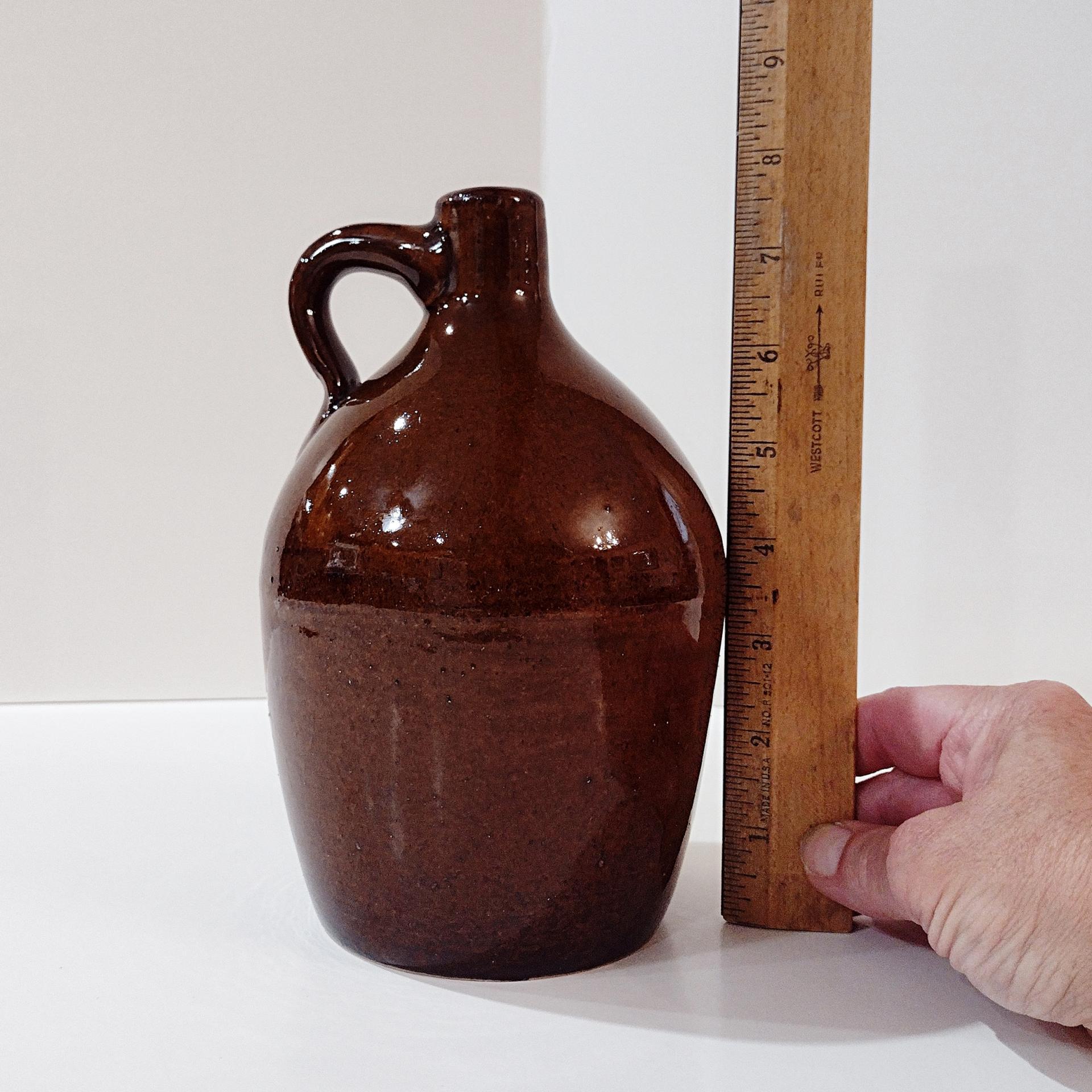 Antique Ceramic Brown Glazed Jug, Vintage Brown Jug with Handle, Rustic Ceramic Vase