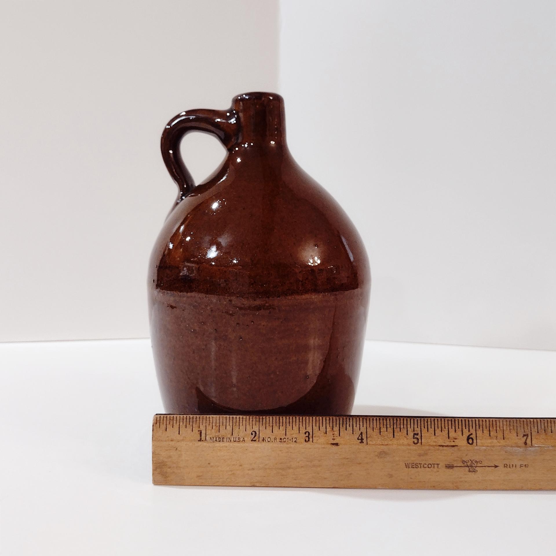Antique Ceramic Brown Glazed Jug, Vintage Brown Jug with Handle, Rustic Ceramic Vase