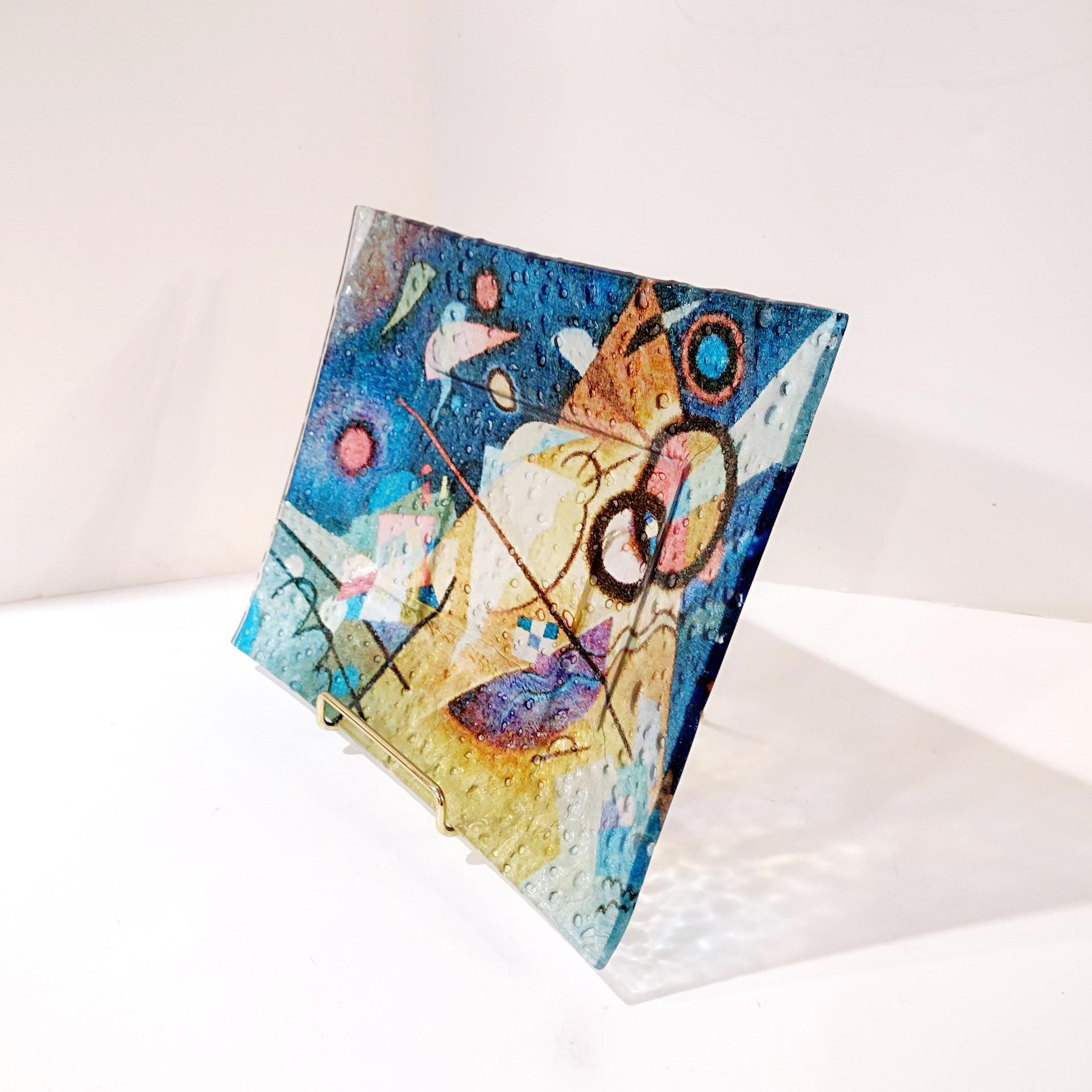 Vintage Wassily Kandinsky Abstract Art Reproduction Fused Glass Tray, Art Glass Dish