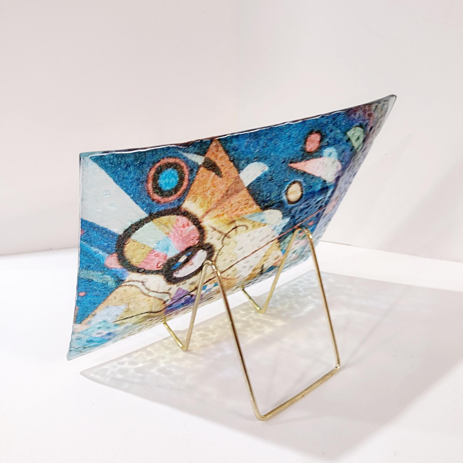 Vintage Wassily Kandinsky Abstract Art Reproduction Fused Glass Tray, Art Glass Dish