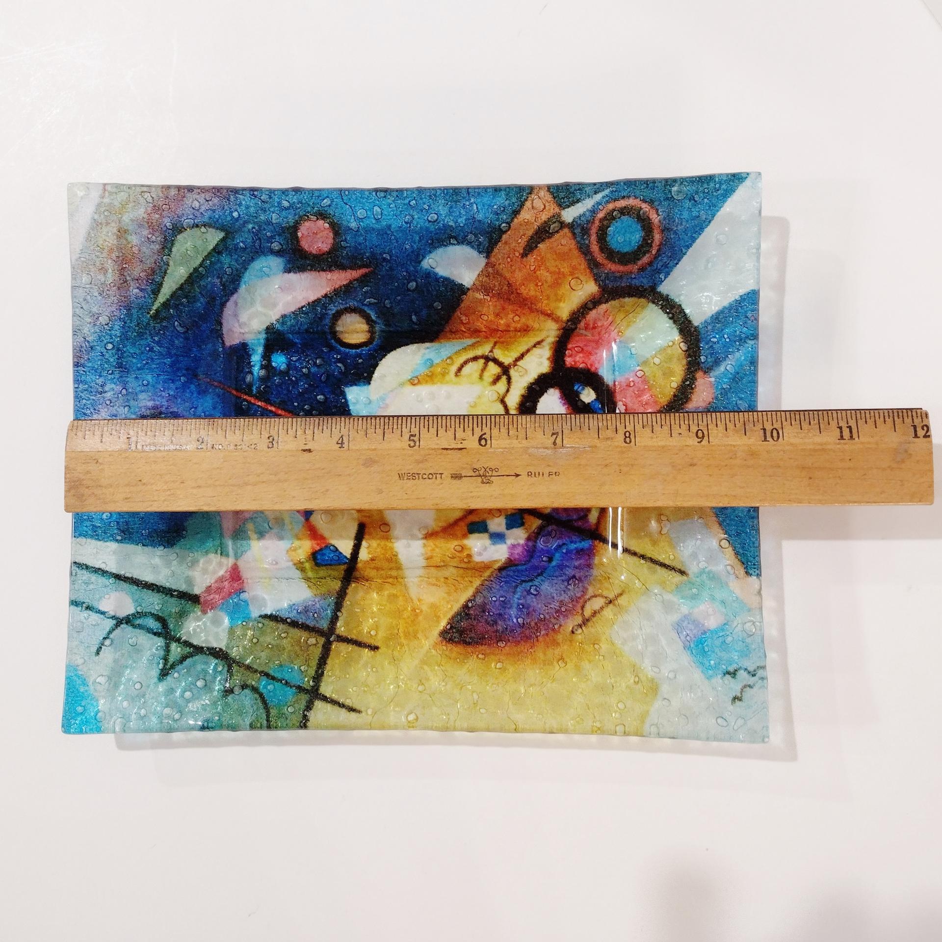 Vintage Wassily Kandinsky Abstract Art Reproduction Fused Glass Tray, Art Glass Dish
