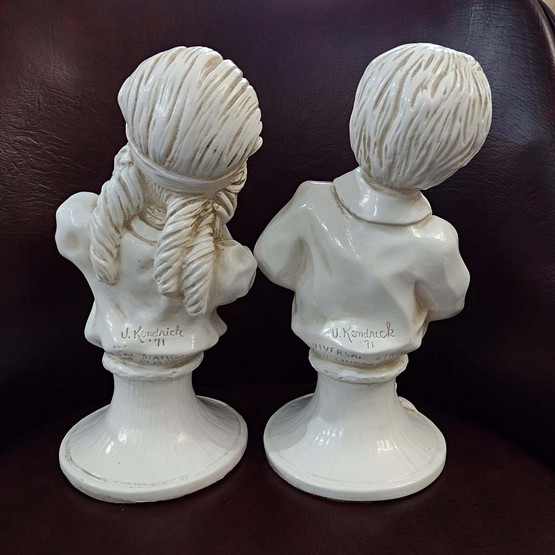 Vintage Vaugh Kendrick Music to My Ears Statue Set of 2, Saxophone Player and Girl Holding Ears Figurines