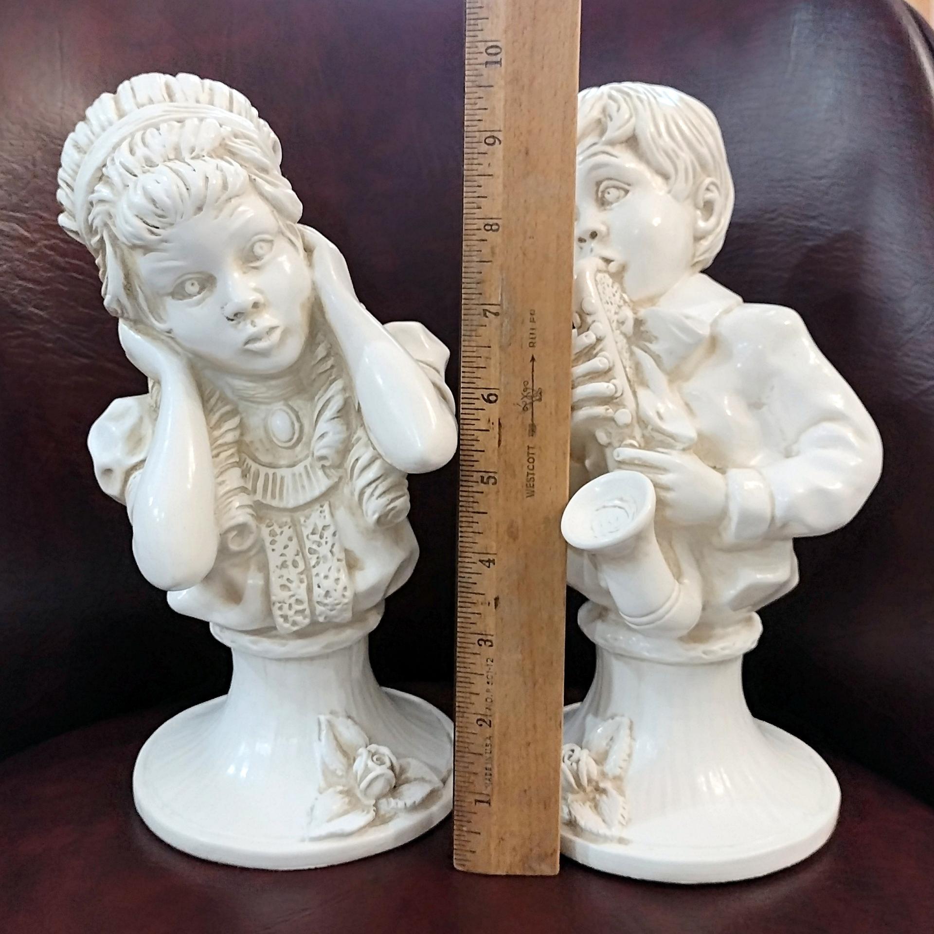 Vintage Vaugh Kendrick Music to My Ears Statue Set of 2, Saxophone Player and Girl Holding Ears Figurines