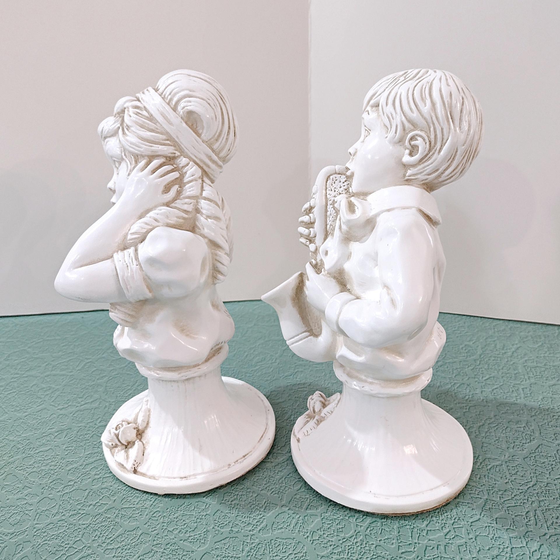 Vintage Vaugh Kendrick Music to My Ears Statue Set of 2, Saxophone Player and Girl Holding Ears Figurines