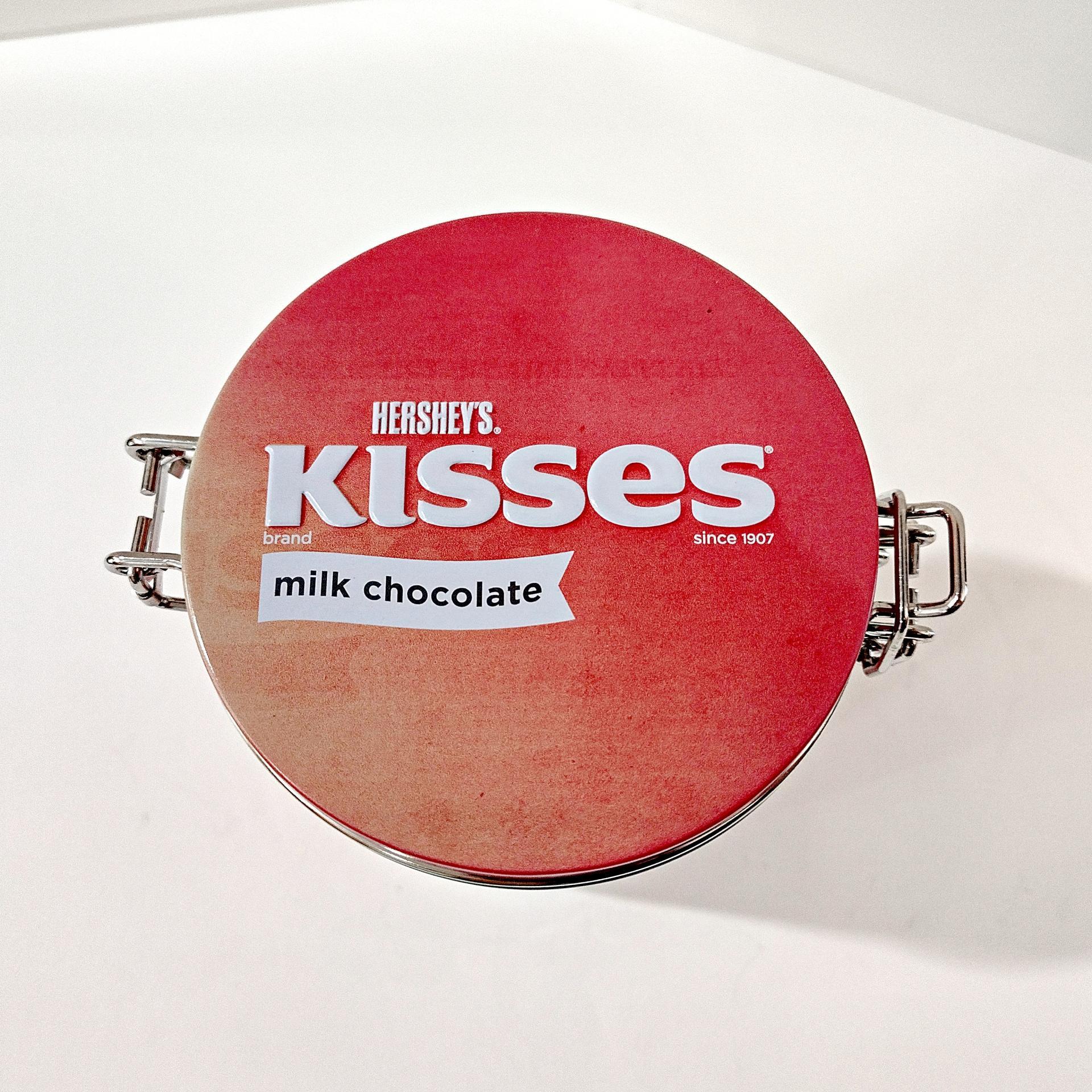 Vintage Hershey Kisses Holiday Cylinder Tin with Clamp Airtight Lid