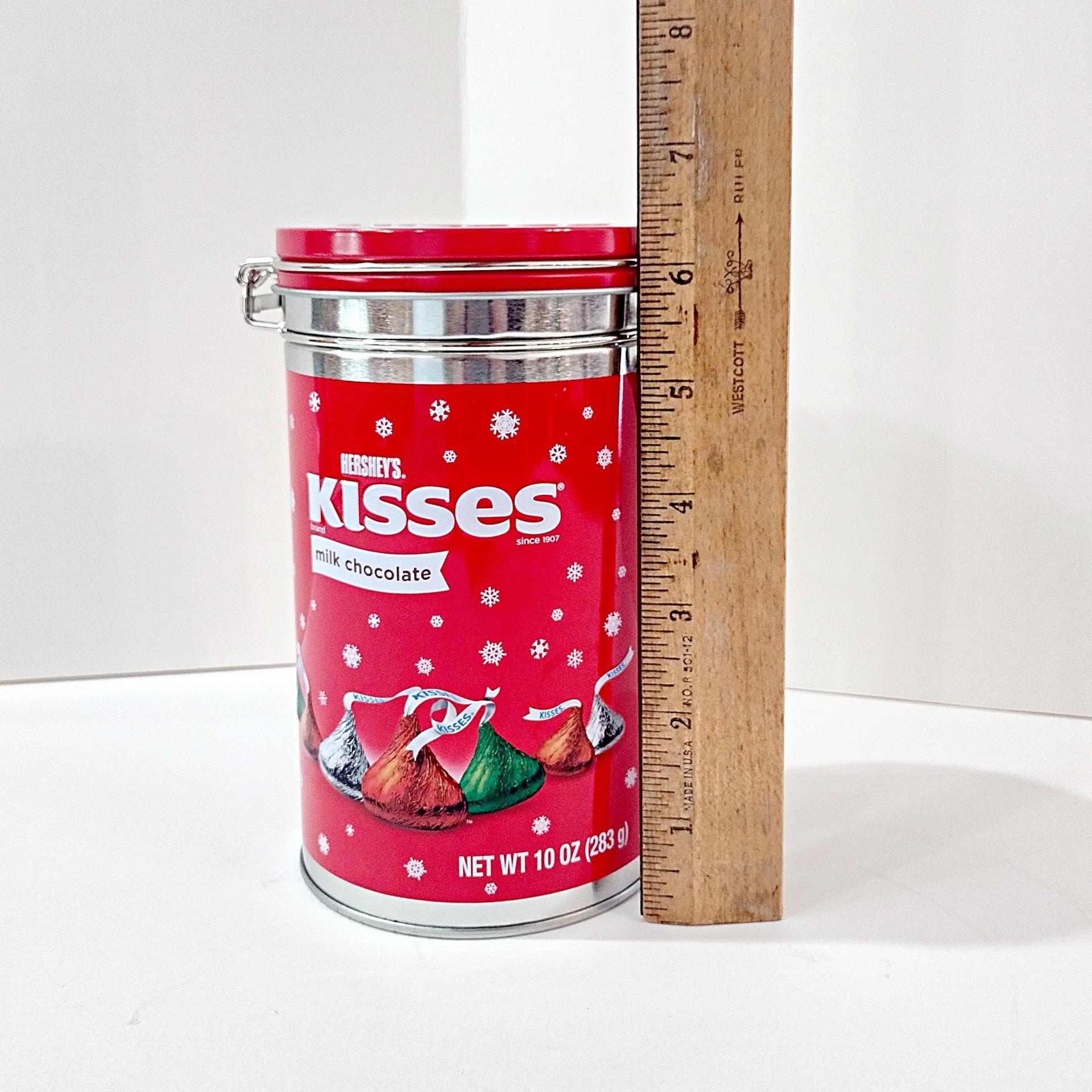 Vintage Hershey Kisses Holiday Cylinder Tin with Clamp Airtight Lid