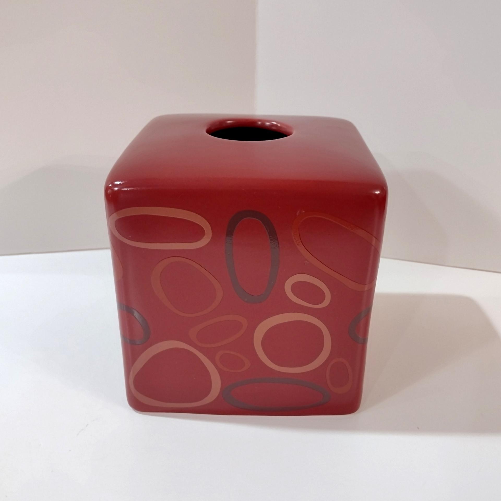 Vintage Ceramic Square Tissue Box Cover Holder, Angela Adams Lulu Cinnamon Retro Bathroom Decor