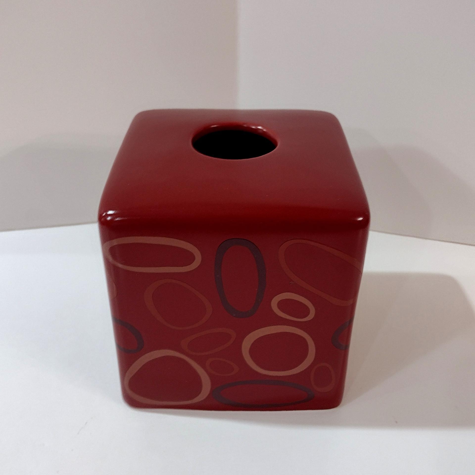 Vintage Ceramic Square Tissue Box Cover Holder, Angela Adams Lulu Cinnamon Retro Bathroom Decor