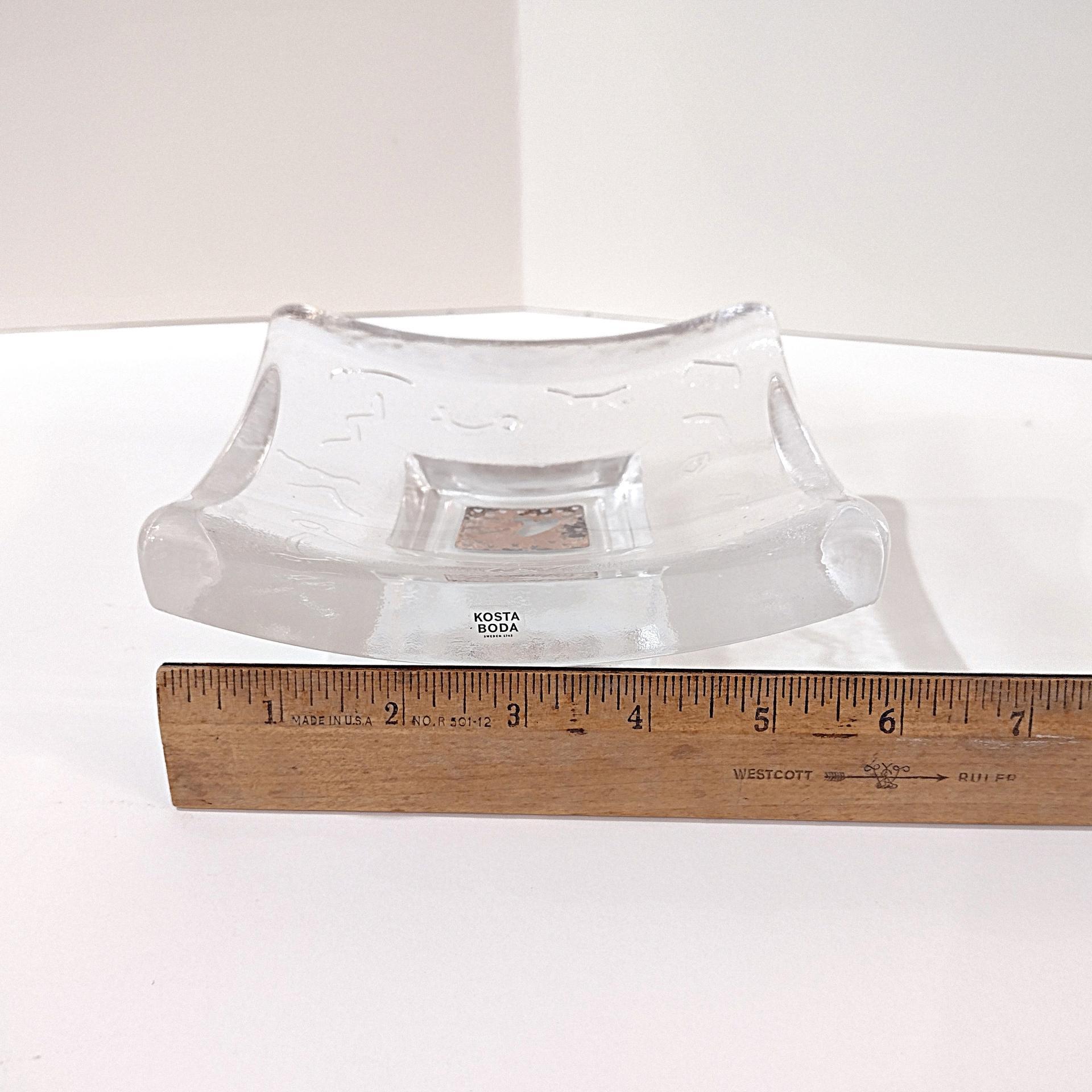 Vintage Signed Kosta Boda Bertil Vallien Copper and Glass Pedestal Heart Dish, Bertil Vallien 1994 Domino Series Swedish Art Glass