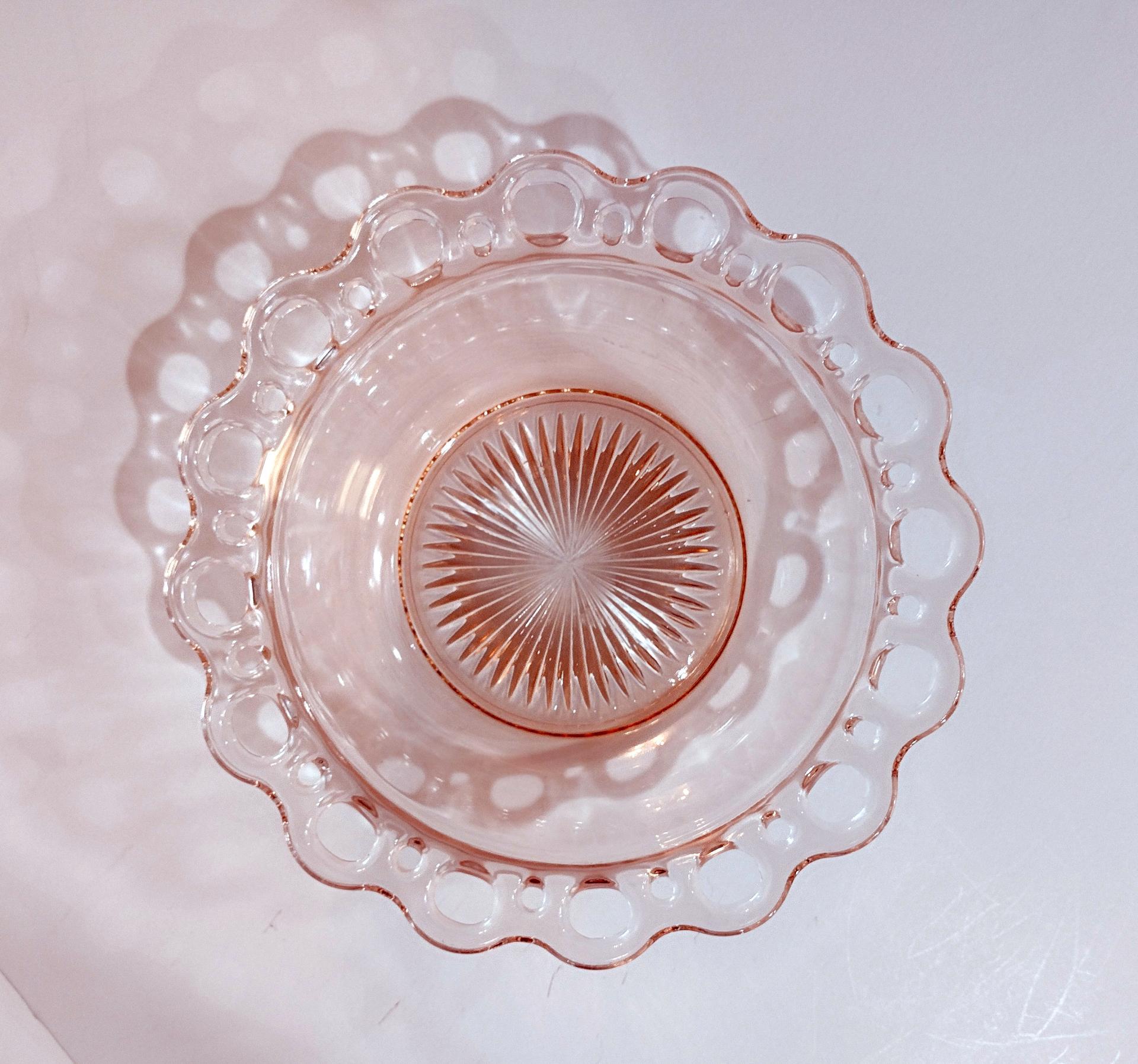 Vintage Anchor Hocking Old Colony Lace Edge Pink Glass Serving Bowl, 1930's Pink Depression Glass Open Lace, Pink Glass Fruit Bowl