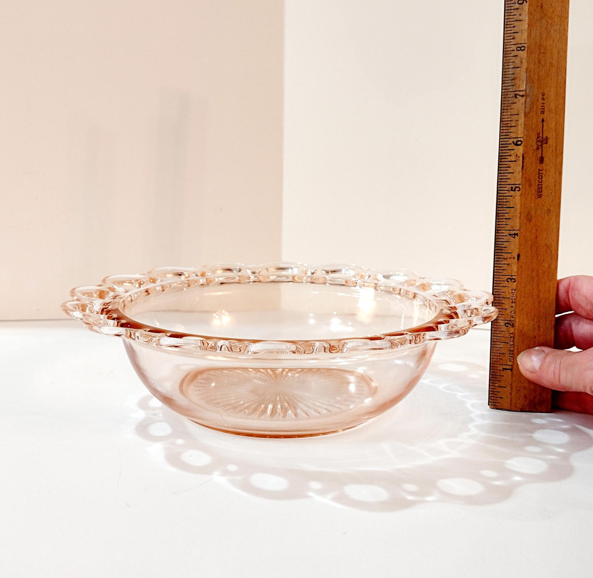 Vintage Anchor Hocking Old Colony Lace Edge Pink Glass Serving Bowl, 1930's Pink Depression Glass Open Lace, Pink Glass Fruit Bowl