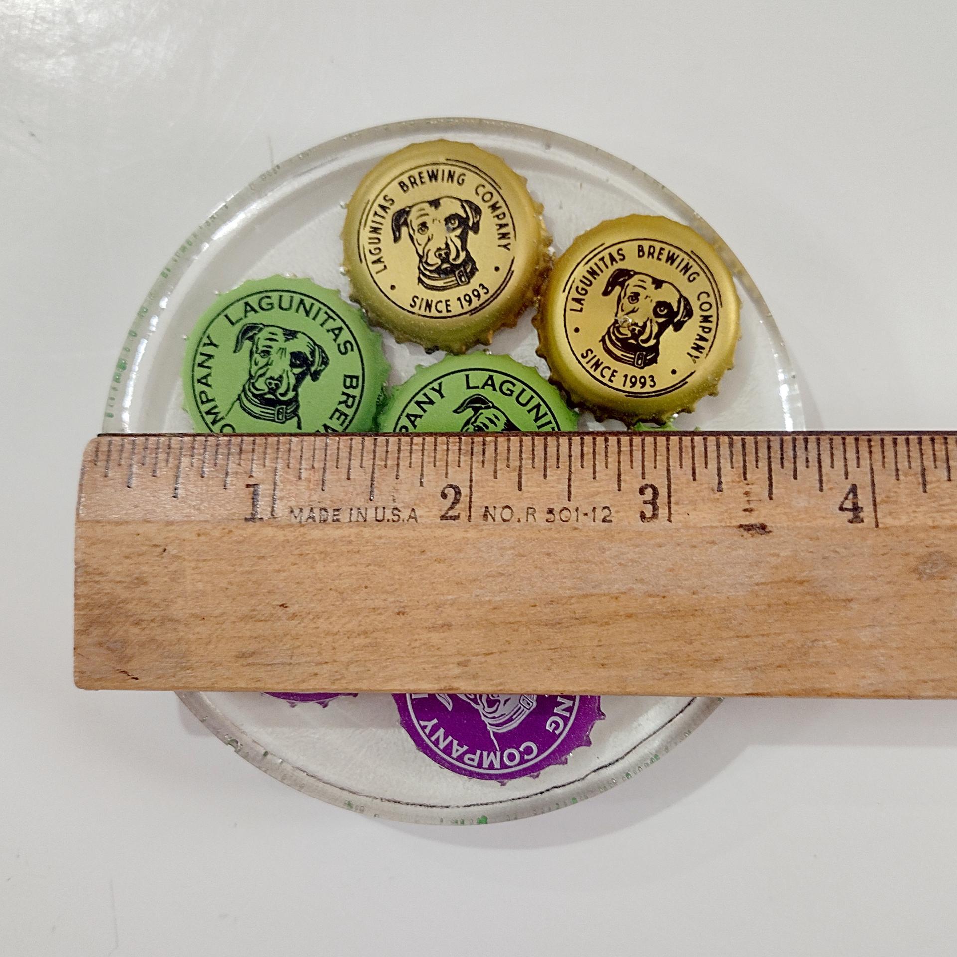 Vintage Lagunitas Brewing Company Bottle Cap Epoxy Resin Coasters, Set of Four, Multicolor Lagunitas Beer Dog Logo Bottlecaps
