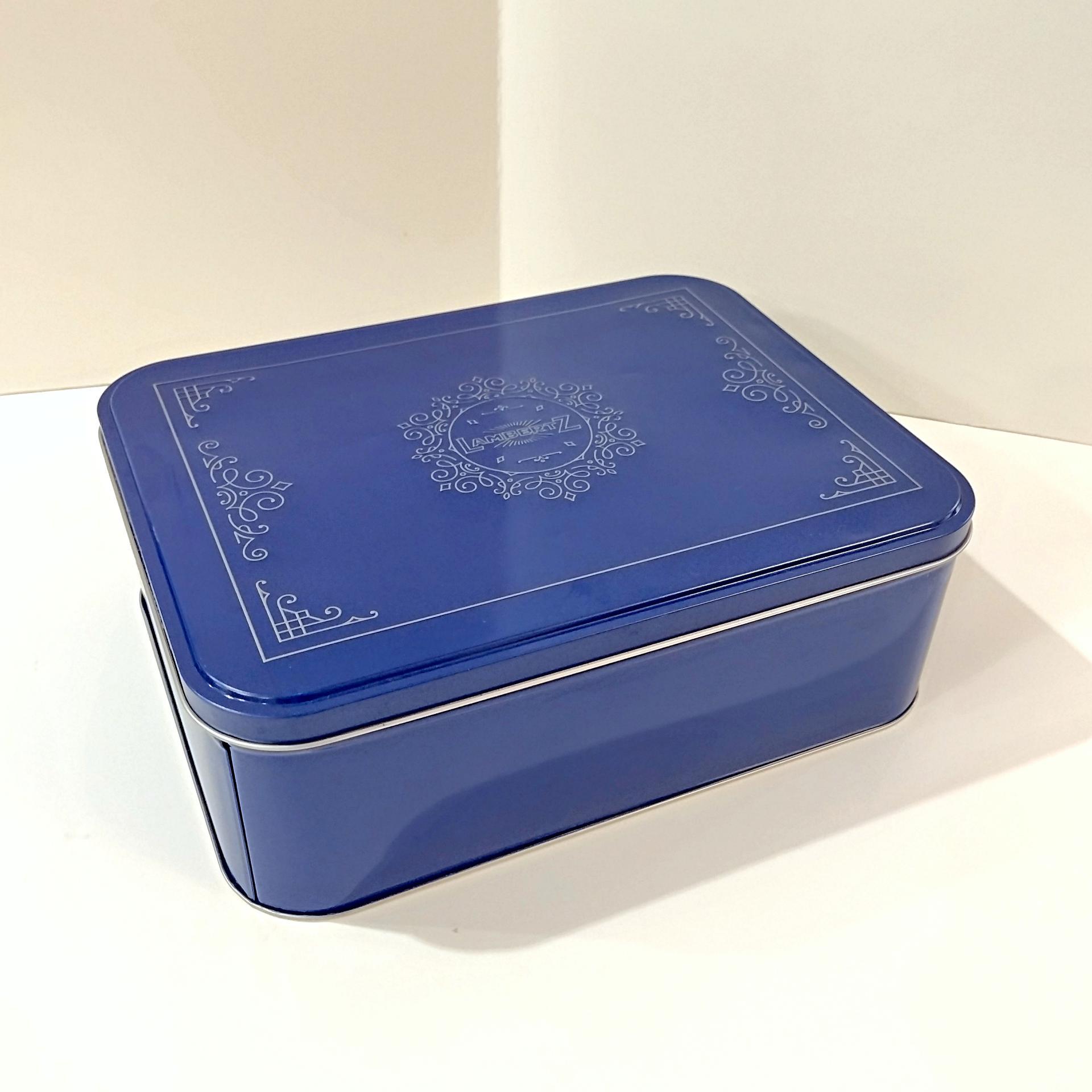 Vintage Large Blue Cookie Storage Tin, LambertZ Metal Tin Box