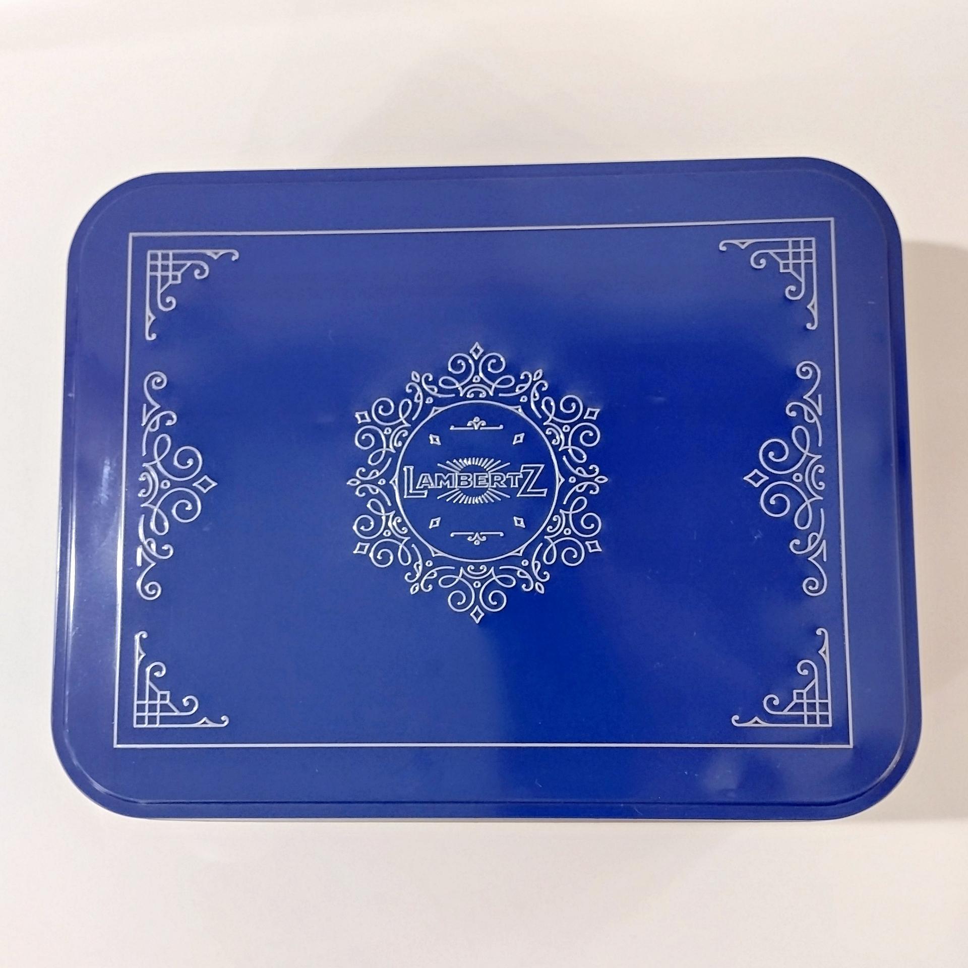 Vintage Large Blue Cookie Storage Tin, LambertZ Metal Tin Box