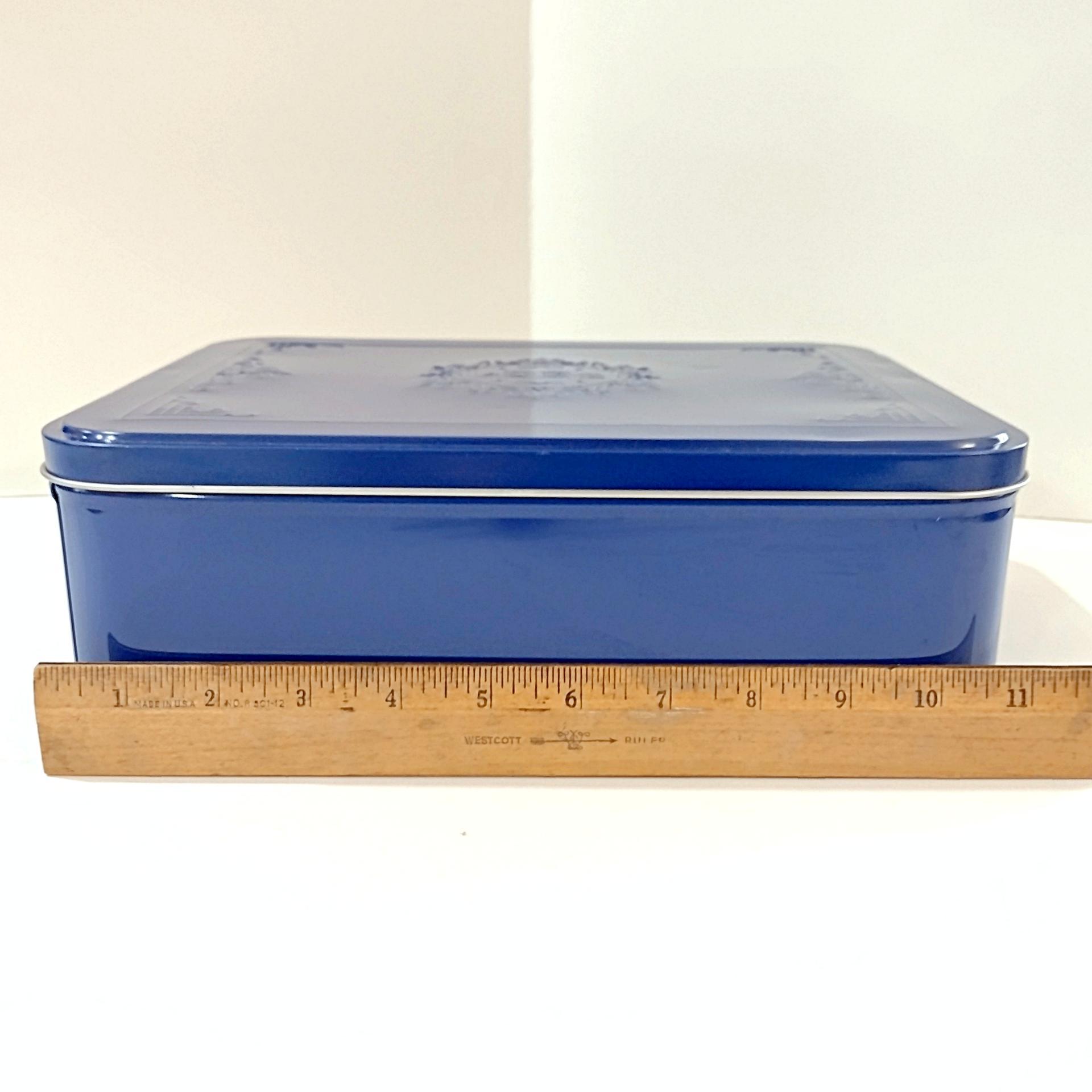 Vintage Large Blue Cookie Storage Tin, LambertZ Metal Tin Box