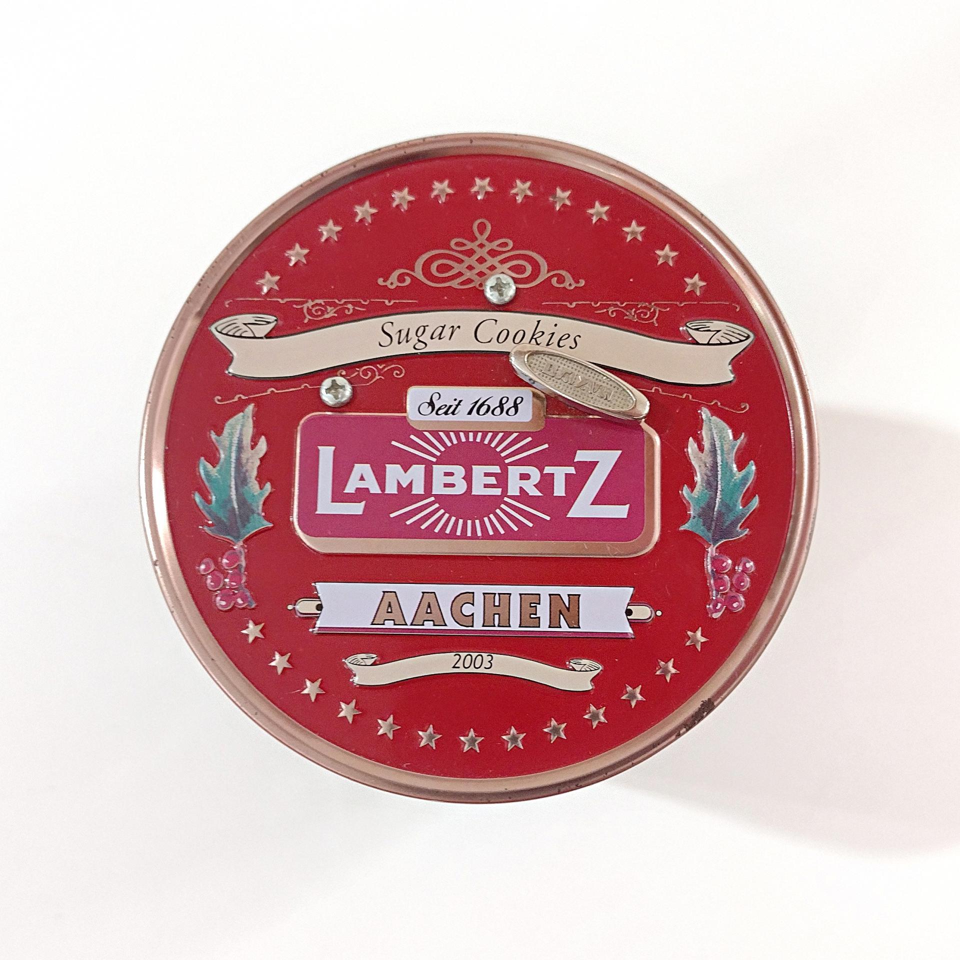 Vintage Lambertz Musical Sugar Cookie Holiday Cylinder Tin, German Jingle Bells Music Box Storage Tin