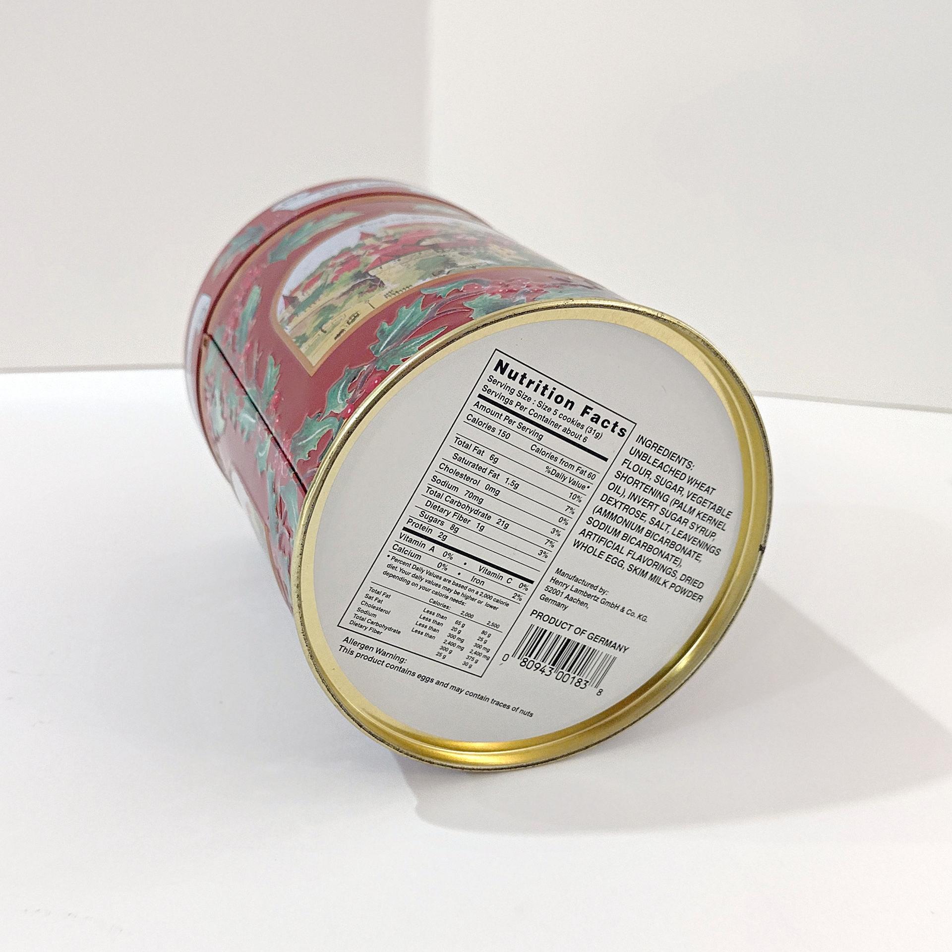 Vintage Lambertz Musical Sugar Cookie Holiday Cylinder Tin, German Jingle Bells Music Box Storage Tin