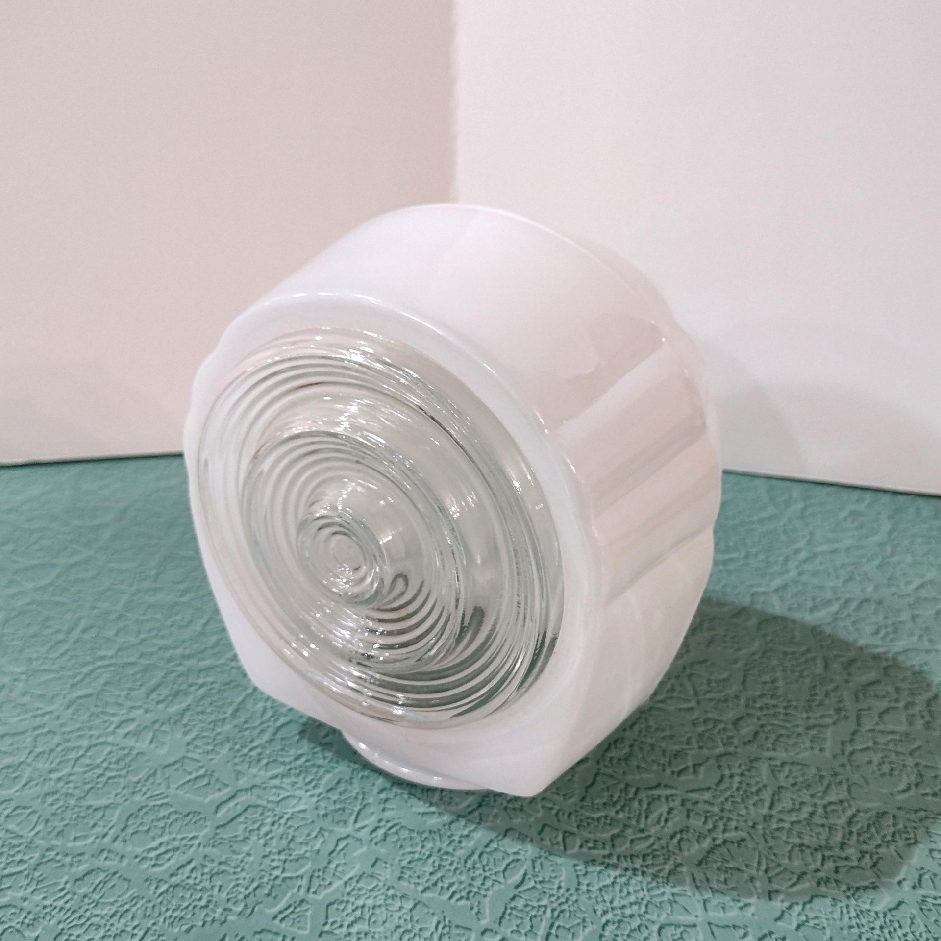 Vintage Art Deco Round Bullseye White Glass Globe Light Cover, Sconce Shade, MCM Bathroom or Porch Light Shade