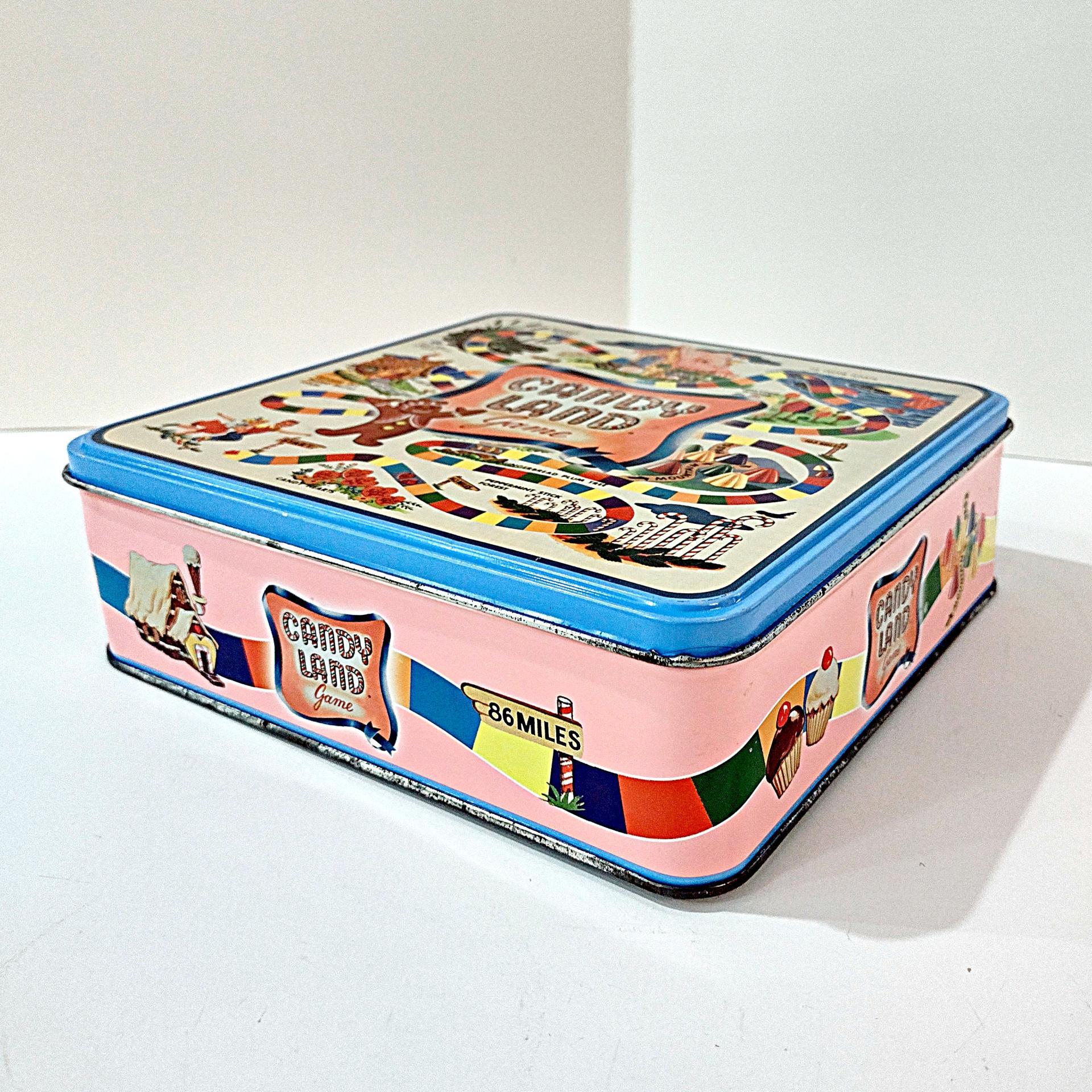 Vintage Candy Land Game Square Cookie Tin Container, Children's Room Decorative Metal Storage Box, Candyland Collectible
