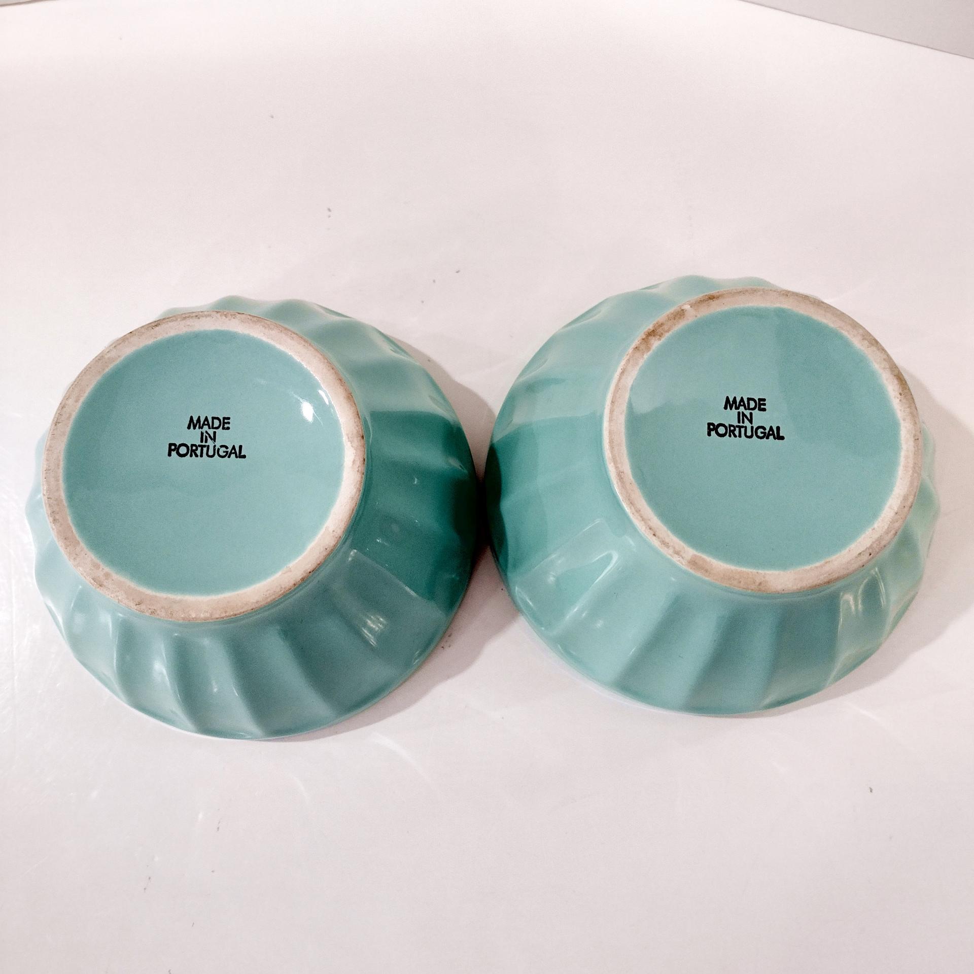 Vintage Anthropologie Seafoam Green Latte Bowls, Set of Two, Ceramic Cereal Soup Noodle Bowls
