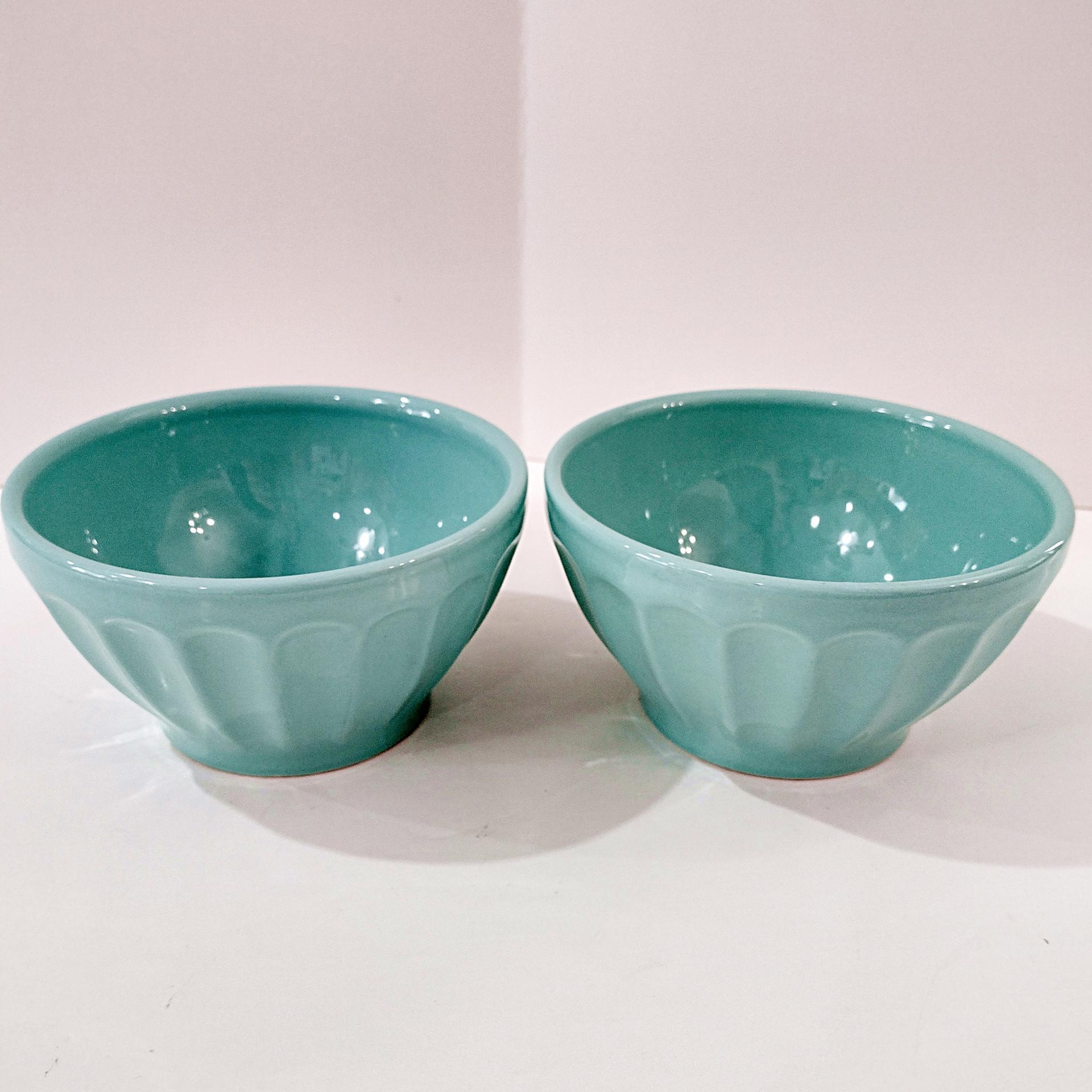Vintage Anthropologie Seafoam Green Latte Bowls, Set of Two, Ceramic Cereal Soup Noodle Bowls