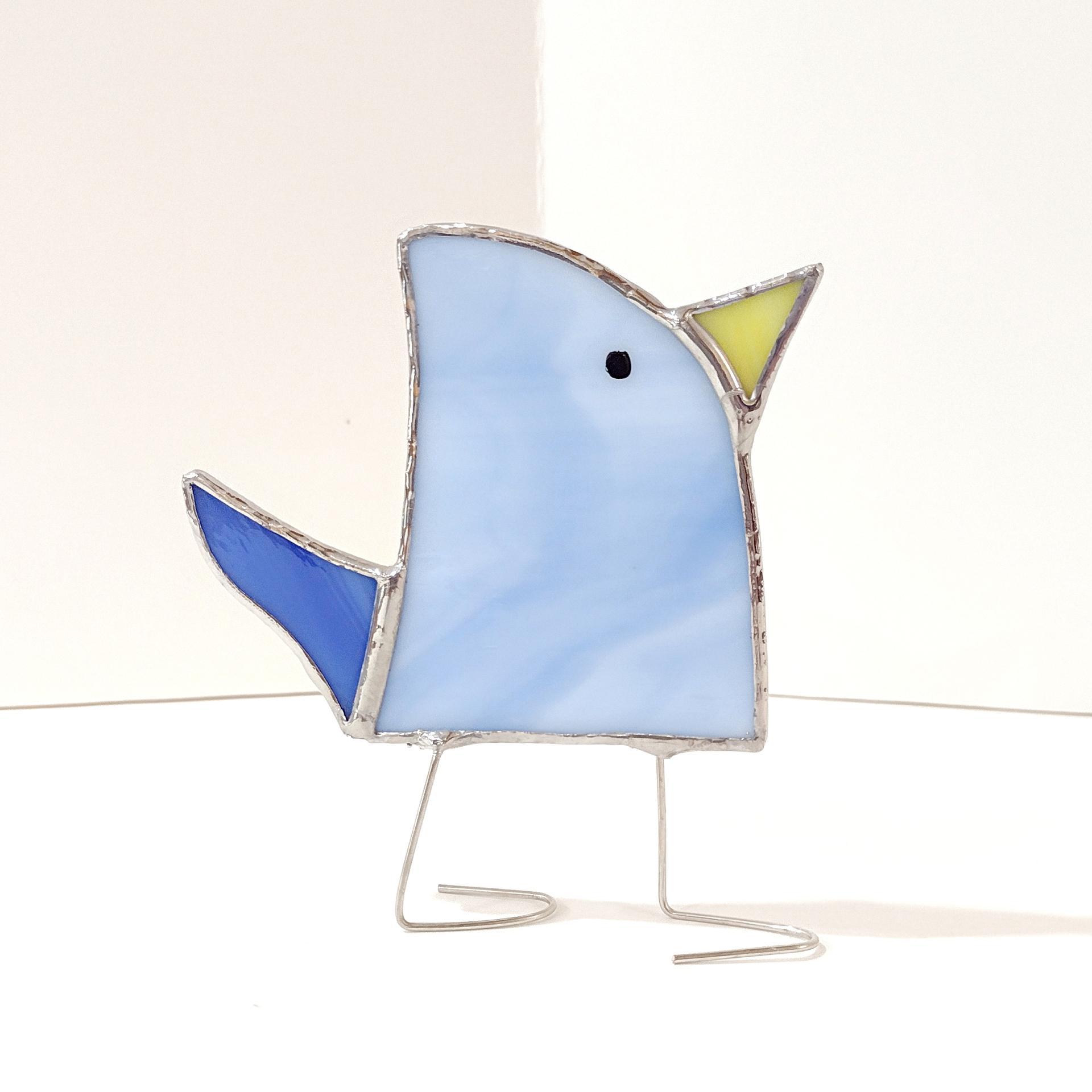 Stained Glass Standing Bird, Funky Glass Bird, Blue Bird Suncatcher, Windowsill Free Standing Bird