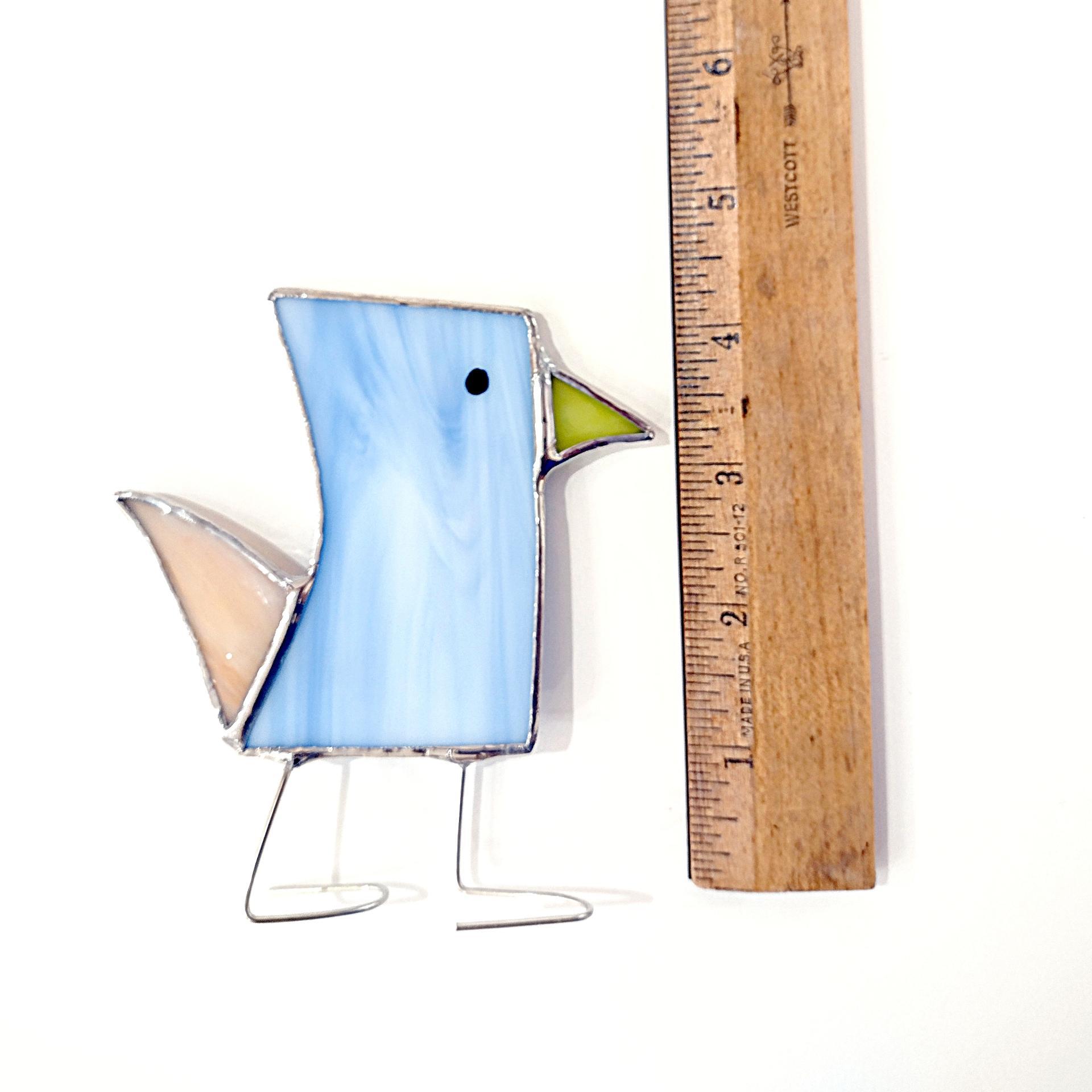 Stained Glass Standing Bird, Funky Blue and Orange Glass Bird Suncatcher, Bird Lover Gift