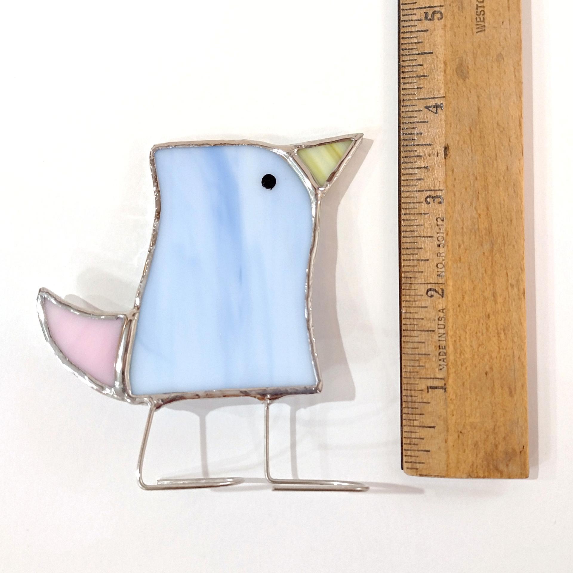Stained Glass Standing Bird, Funky Blue and Pink Glass Bird Suncatcher, Bird Lover Gift, Windowsill Sitter