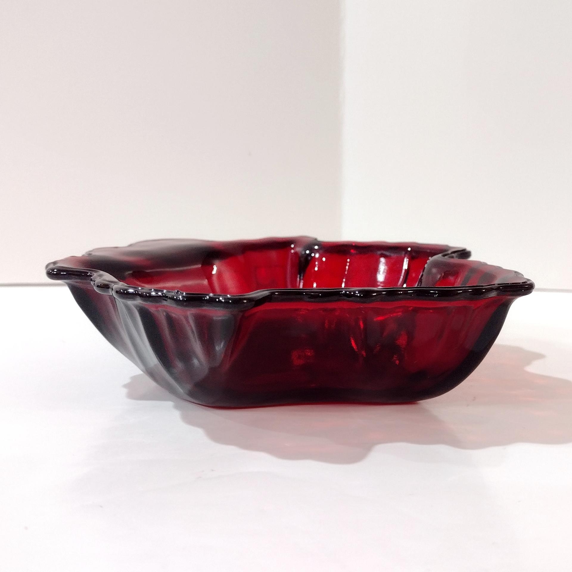 Vintage Anchor Hocking Royal Ruby Red Maple Leaf Candy Nut Dish Bowl, Ashtray, Trinket Dish