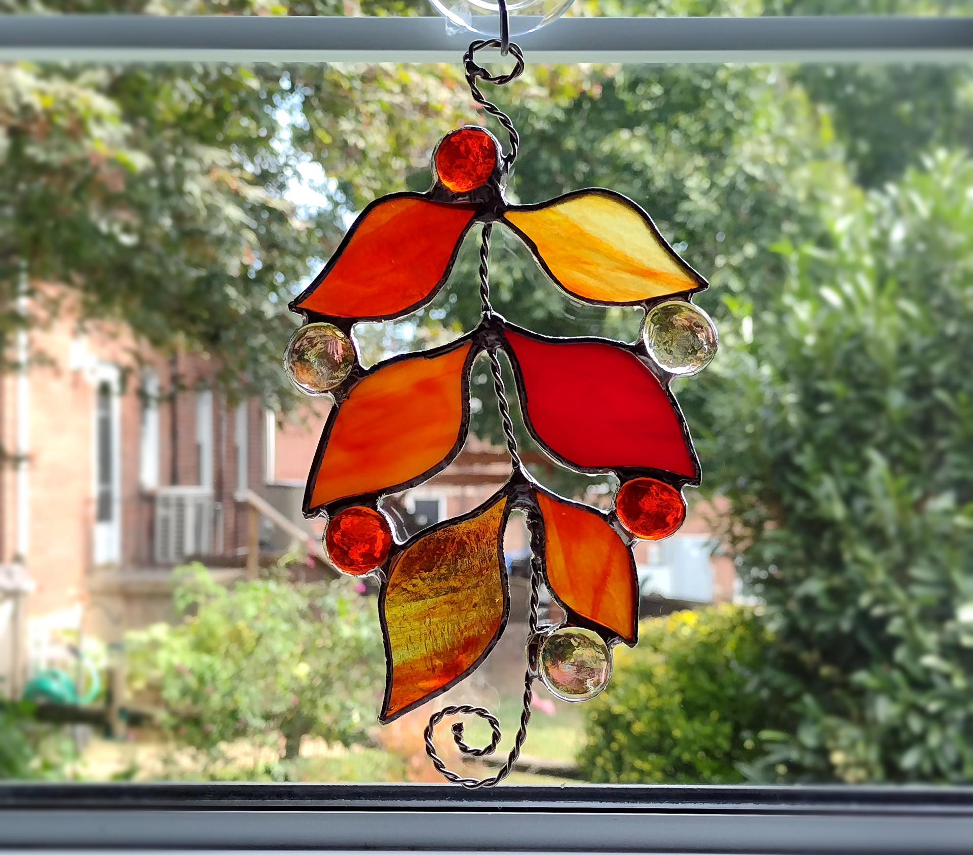 Stained Glass Fall Leaves with Glass Jewels