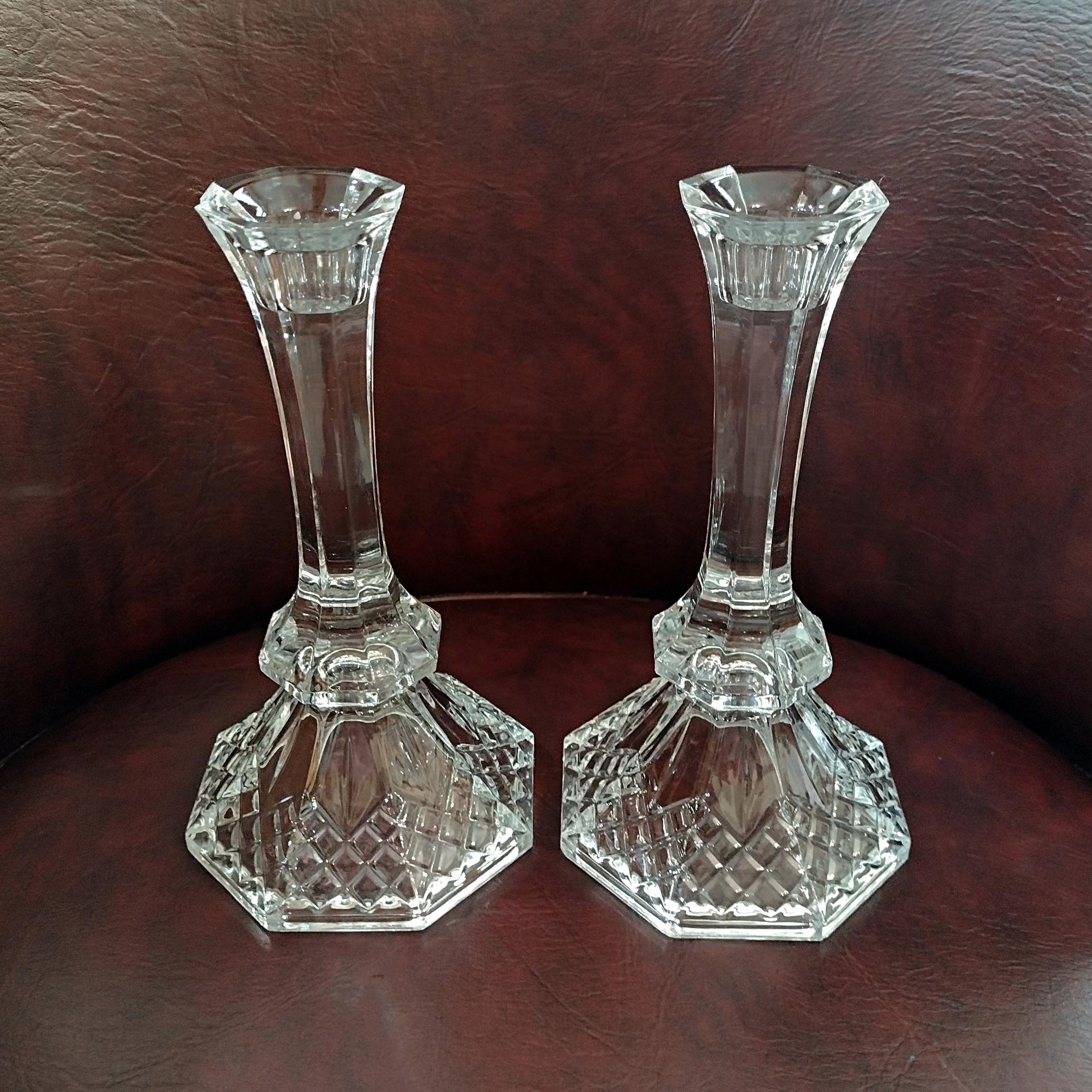 Vintage Crystal Candlestick Holders, Set of 2, Anchor Hocking Legacy Candle Stick Holders