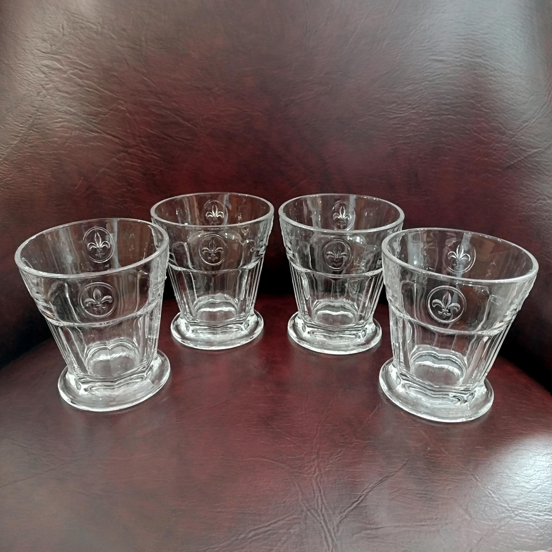 Vintage Fleur de Lis Rocks Glasses, Set of Four, Fleur de Lis Lowball Cocktail Glasses