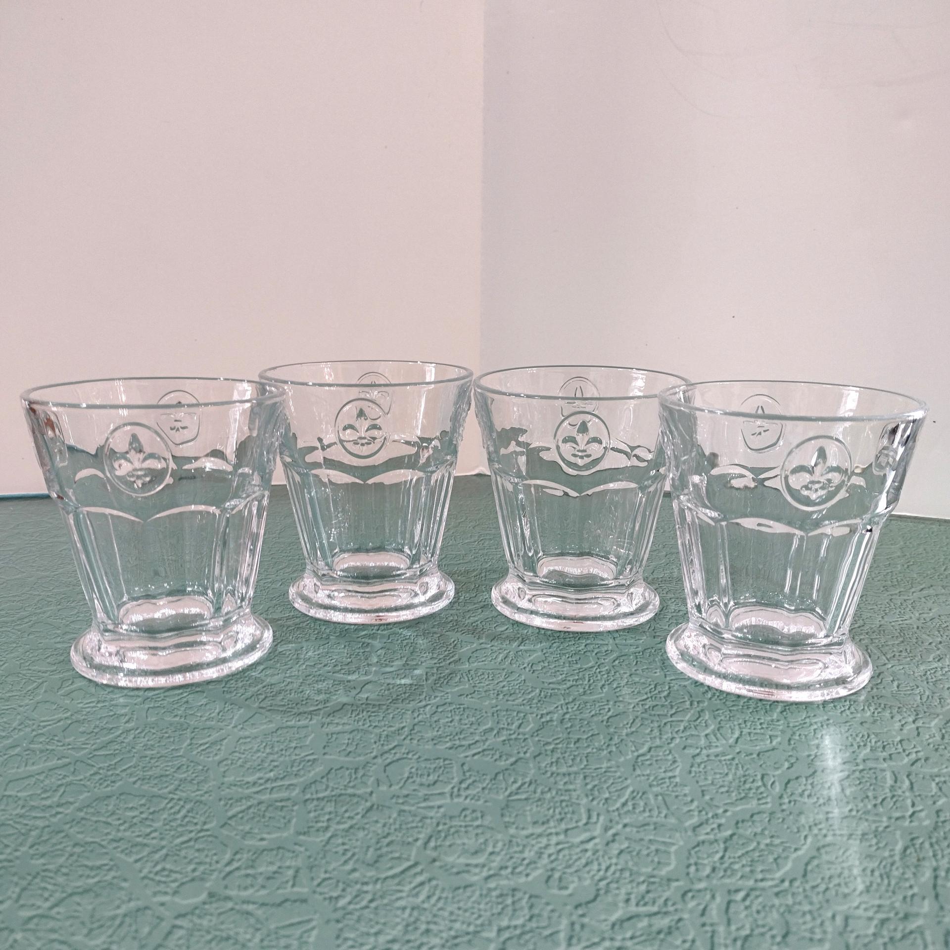 Vintage Fleur de Lis Rocks Glasses, Set of Four, Fleur de Lis Lowball Cocktail Glasses