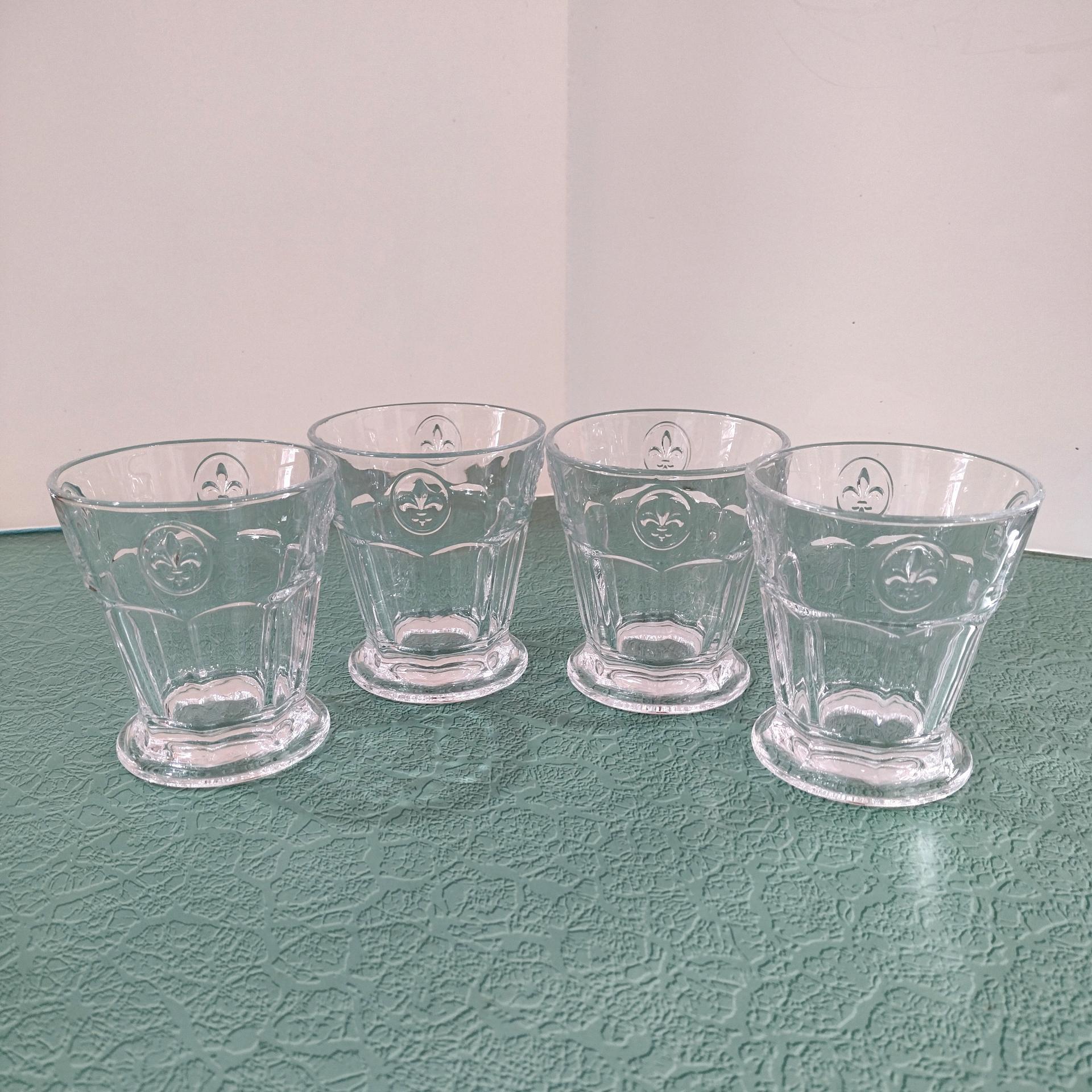 Vintage Fleur de Lis Rocks Glasses, Set of Four, Fleur de Lis Lowball Cocktail Glasses