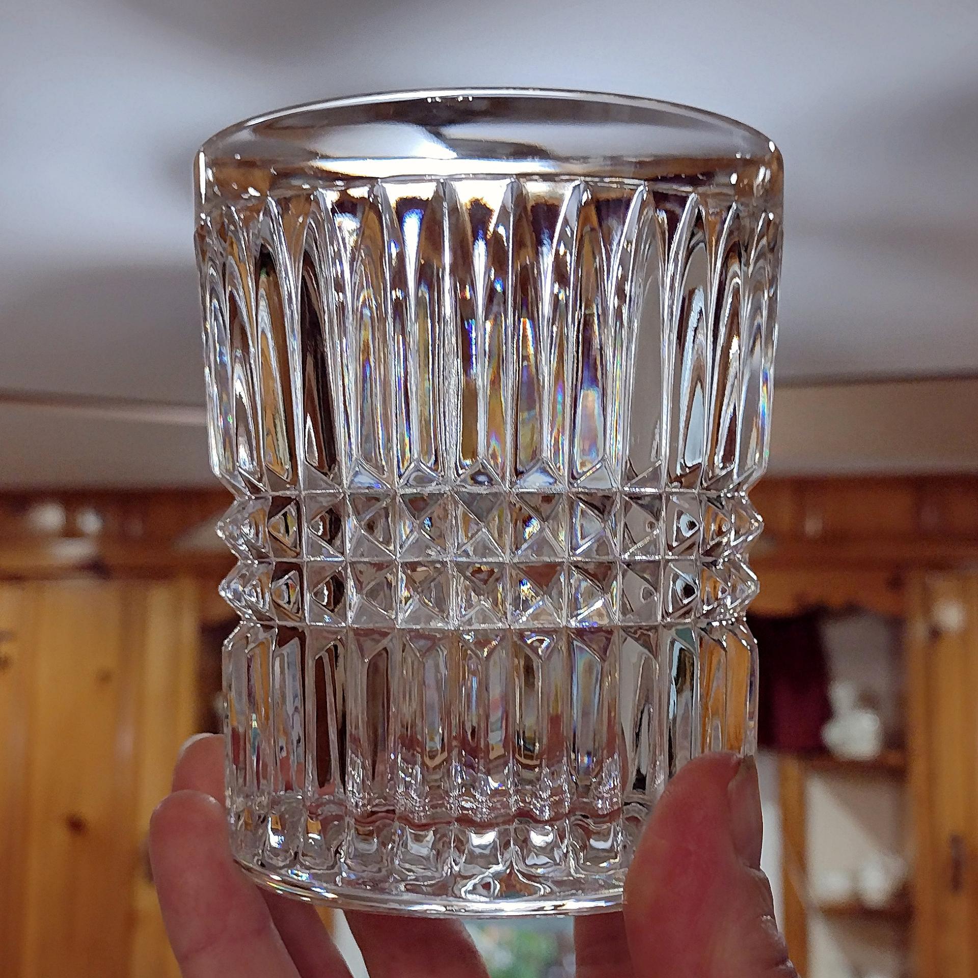 Vintage Fostoria Aspen Double Old Fashioned Rocks Whisky Glass, MCM Retro Barware
