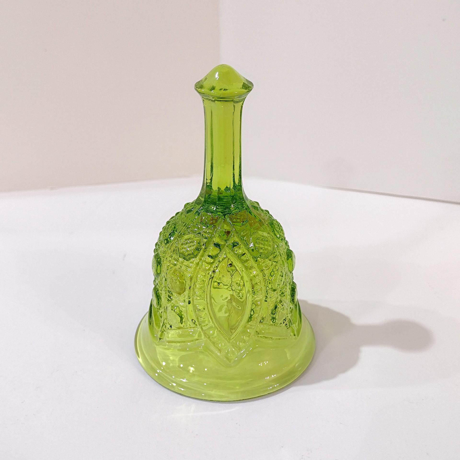 Vintage Viking Glass Button and Cane Lime Green Glass Bell
