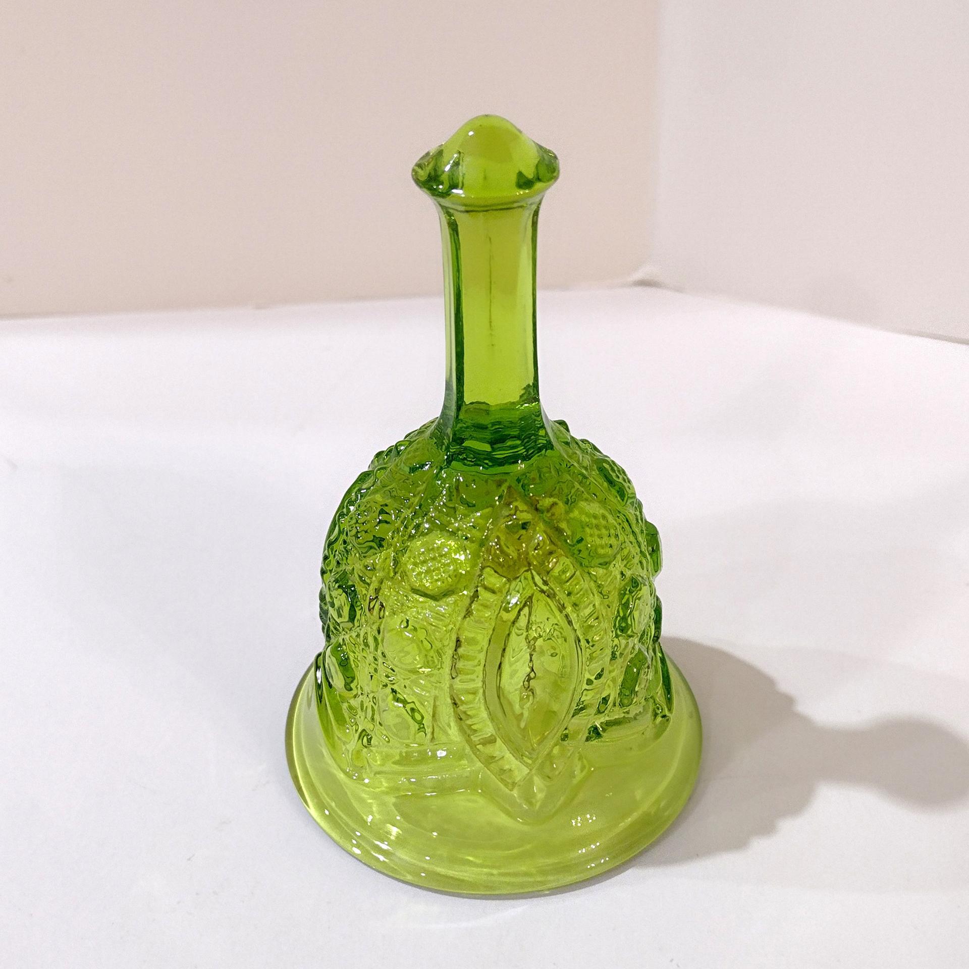 Vintage Viking Glass Button and Cane Lime Green Glass Bell