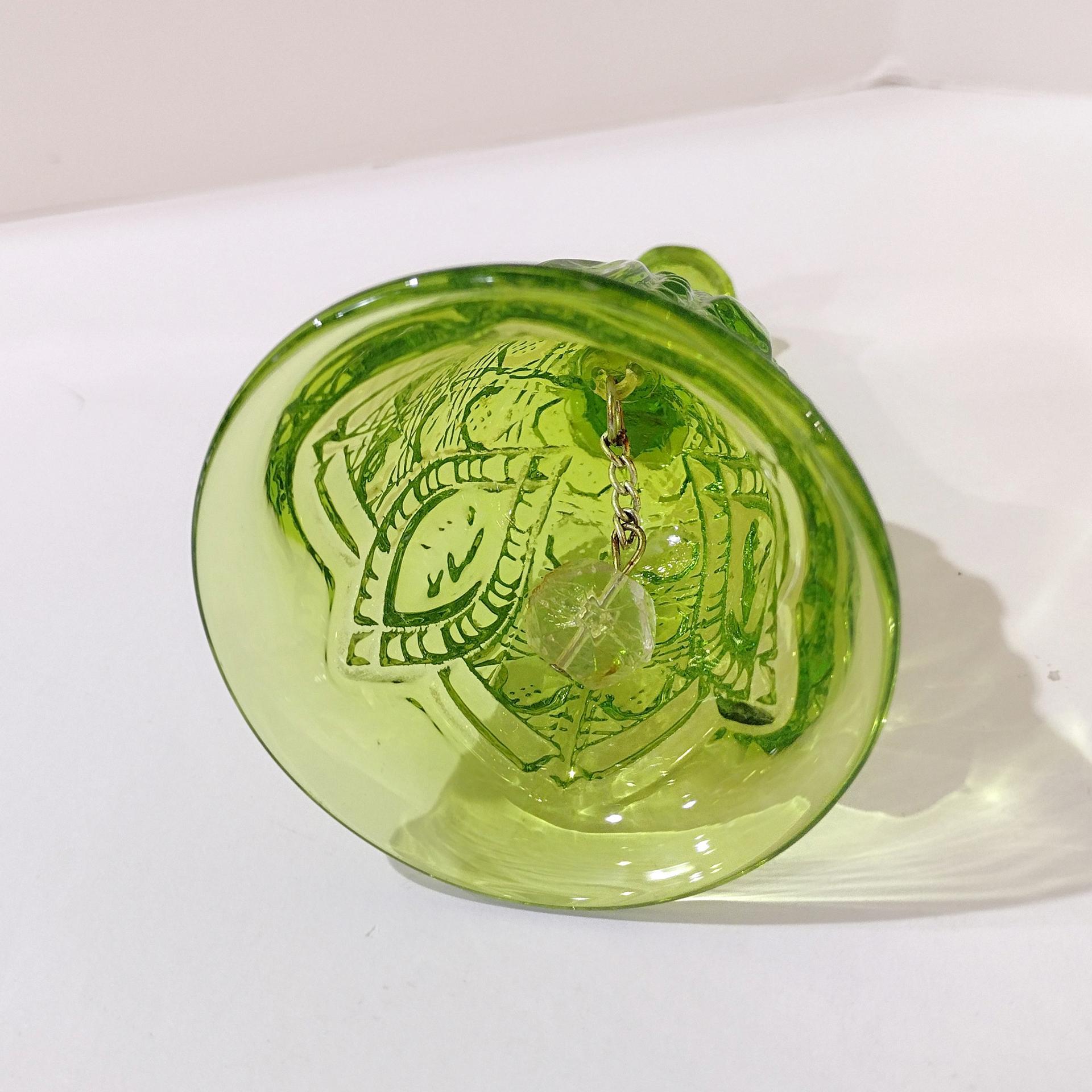 Vintage Viking Glass Button and Cane Lime Green Glass Bell