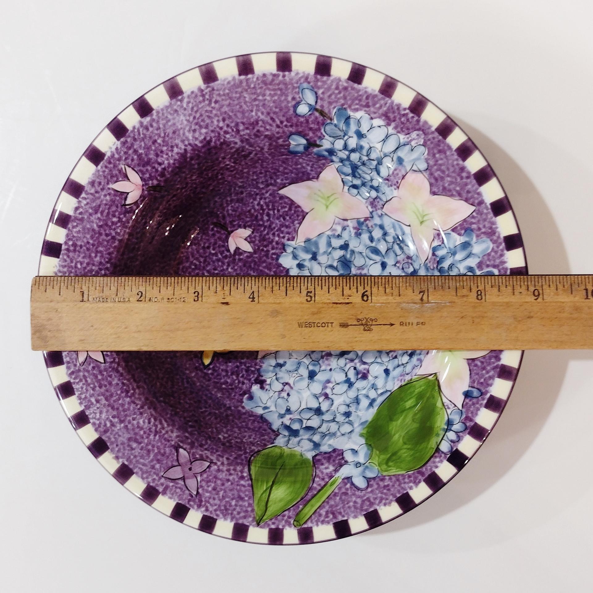 Vintage Laurie Gates Hydrangea Ceramic Purple Spongeware Salad Soup Cereal Bowl