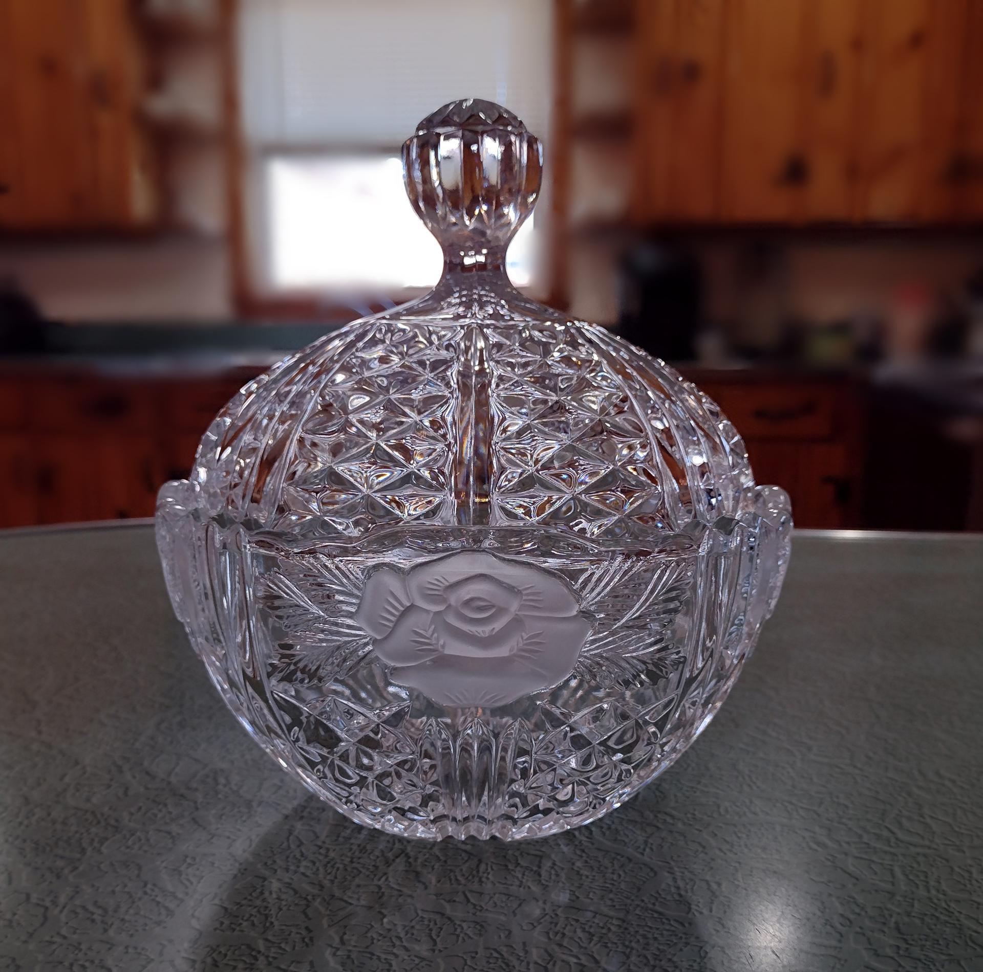 Vintage Lead Crystal Oval Candy Dish with Lid