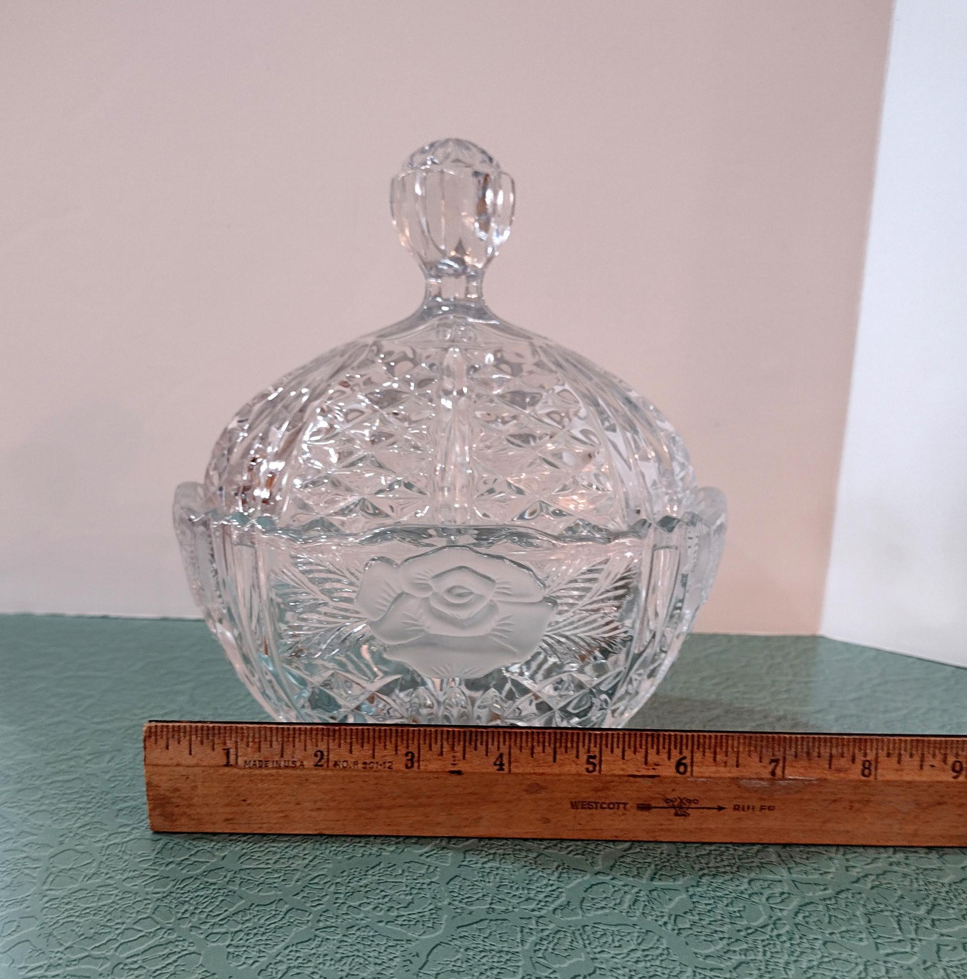 Vintage Lead Crystal Oval Candy Dish with Lid