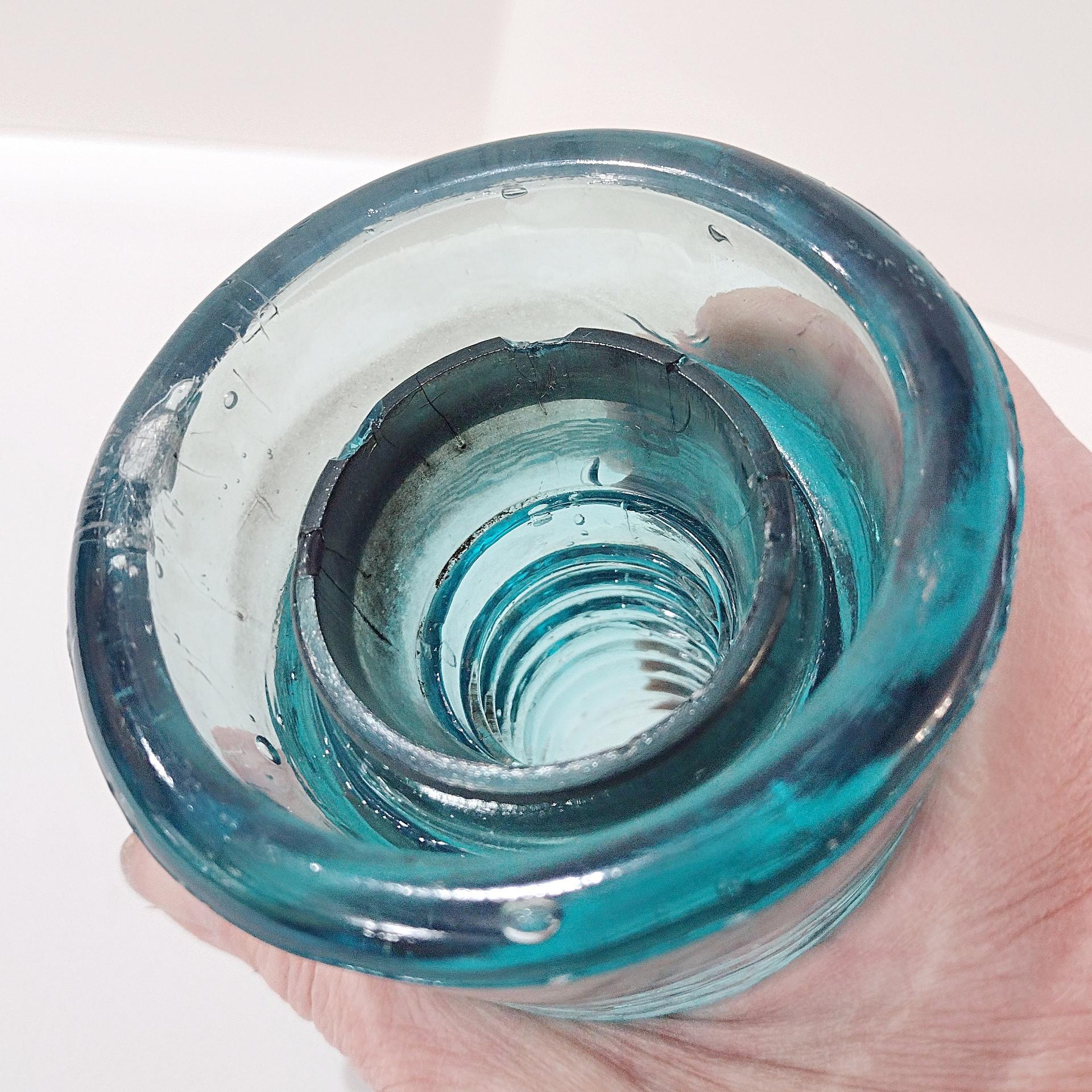 Antique Brookfield Glass Company Aqua Blue Glass Beehive Insulator