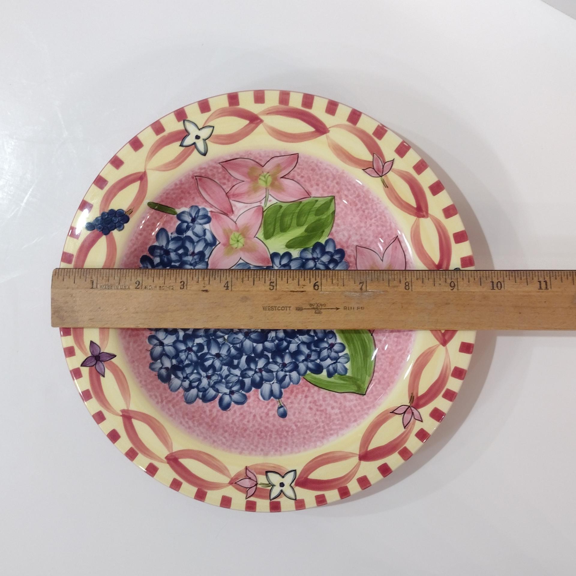 Vintage Laurie Gates Hydrangea Ceramic Pink Spongeware Salad Dessert Plates, Set of 3